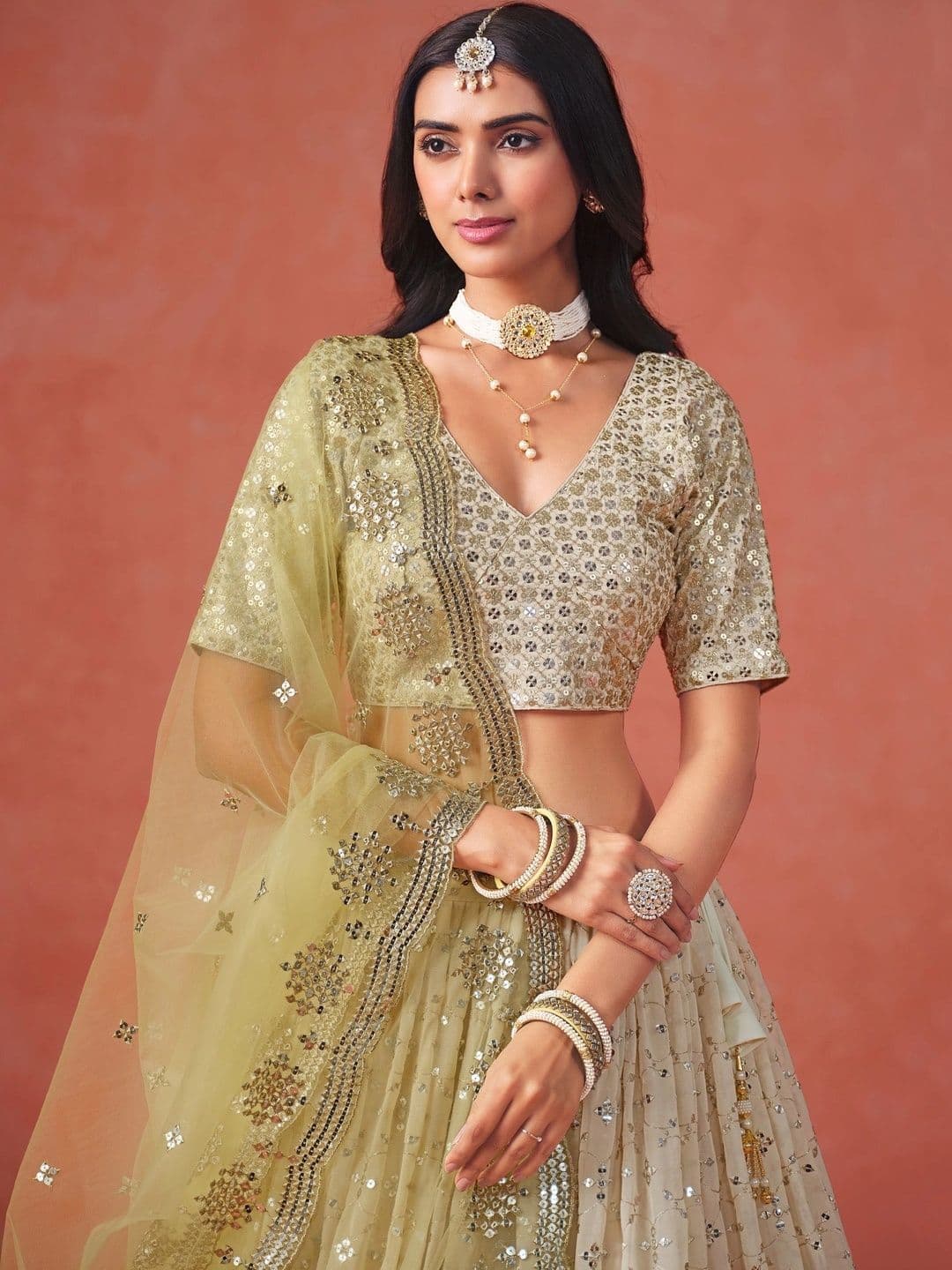 Zeel Clothing Embellished Mirror Work Semi-Stitched Lehenga & Unstitched Blouse With Dupatta thumbnail 4
