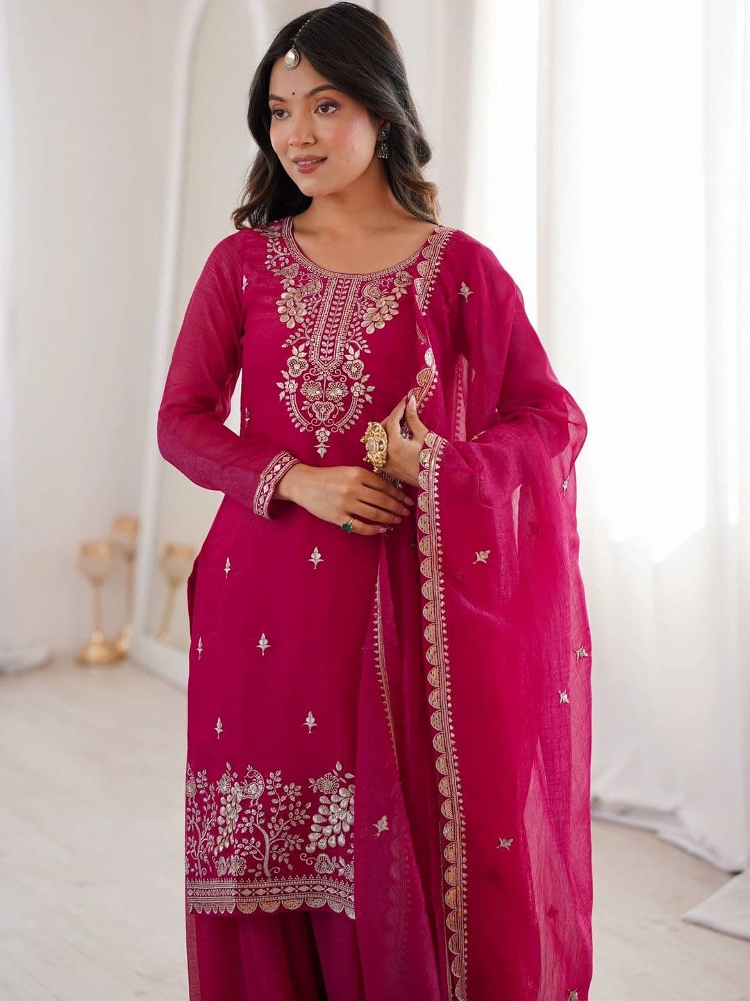 VASTRABELLA Women Ethnic Motifs Embroidered Regular Kurta with Sharara & With Dupatta thumbnail 5