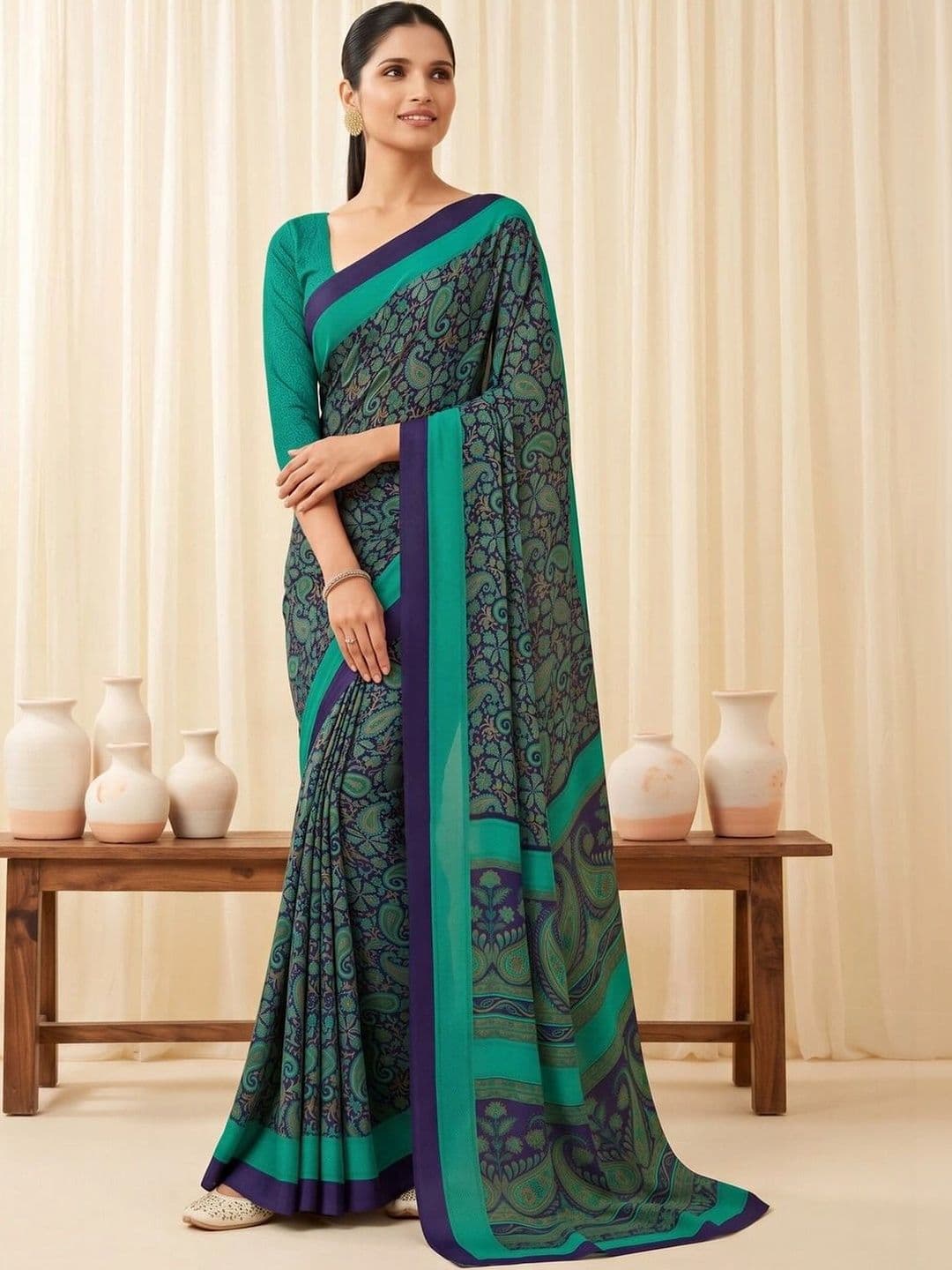 Saree mall Bagh Poly Crepe Designer Bagru Sarees thumbnail 5