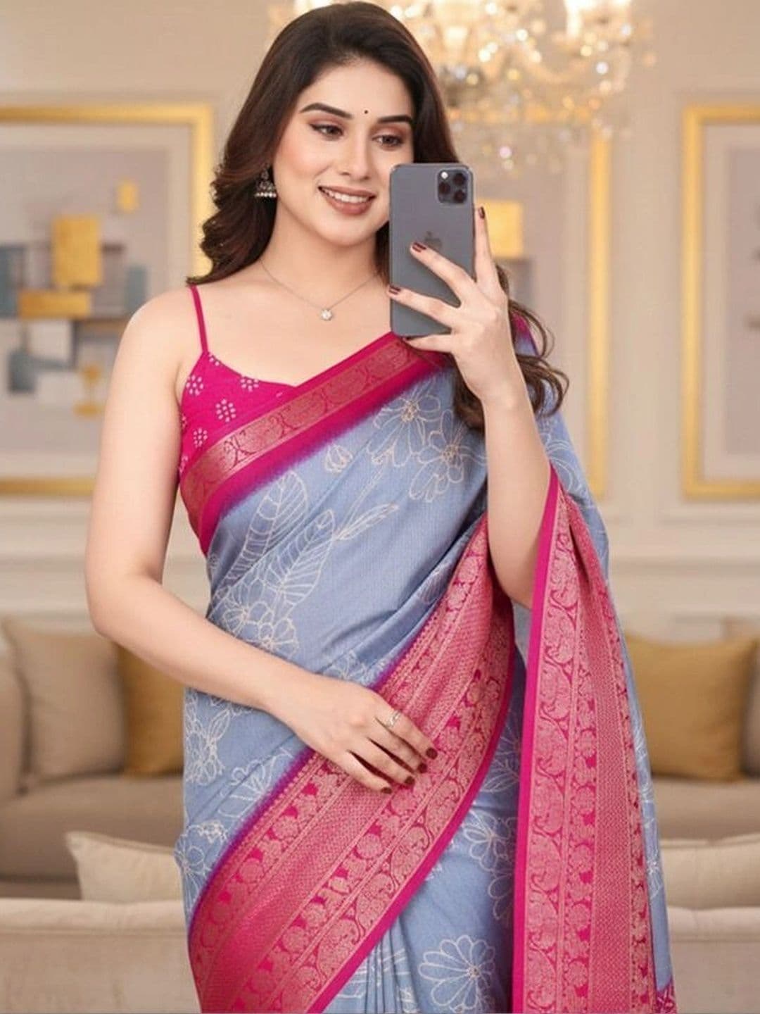 Owee Floral Silk Blend Designer Saree thumbnail 3