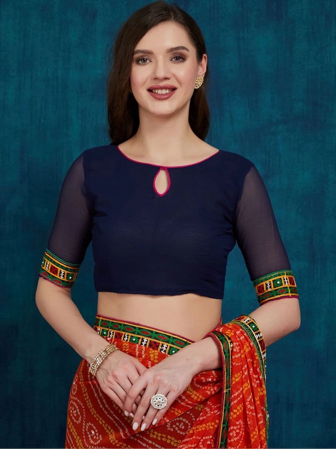 Sangria Bandhani Embroidered Pure Georgette Half and Half Bandhani Saree thumbnail 7