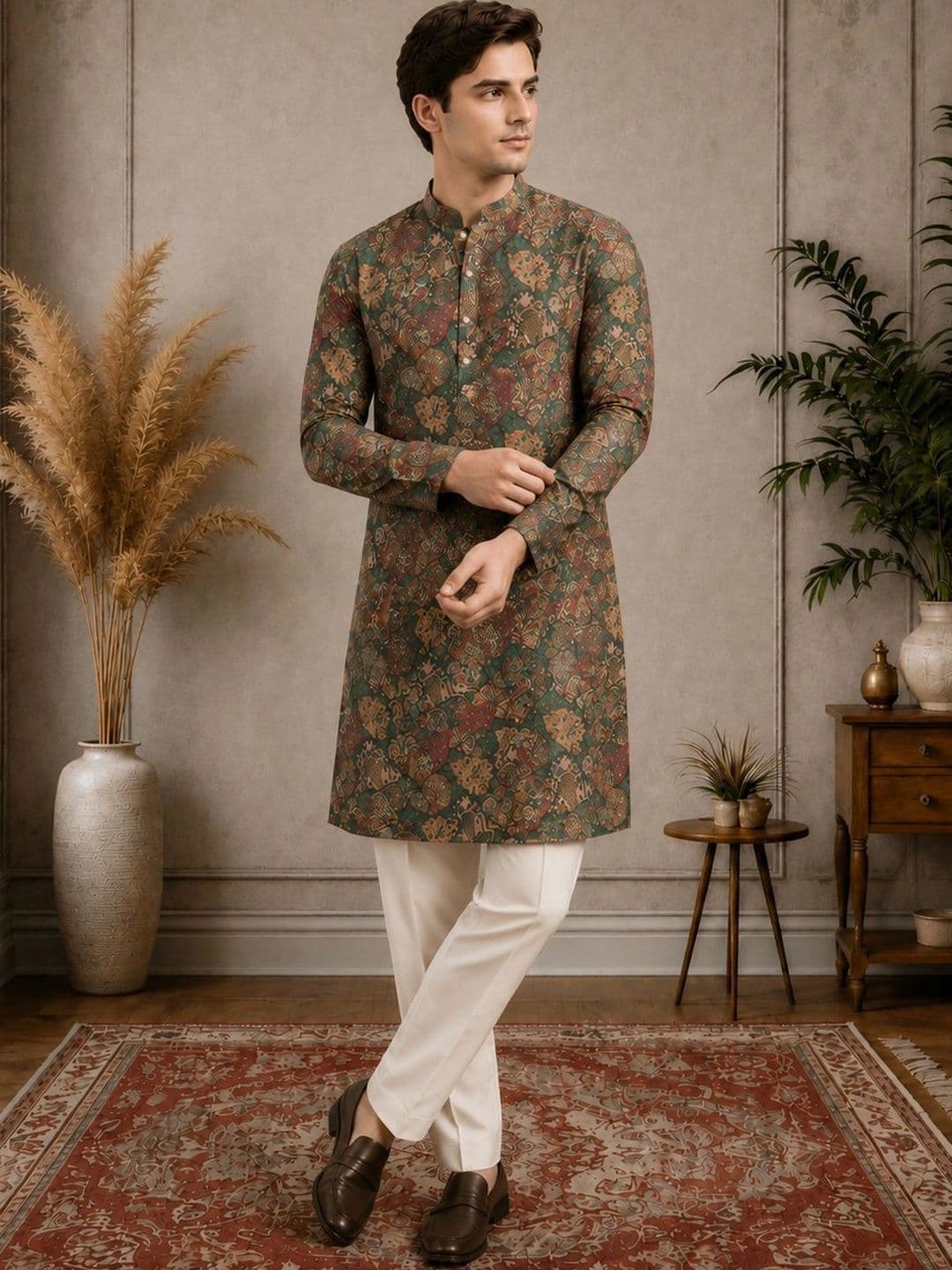 House of Pataudi Men Paisley Printed Kurta thumbnail 7