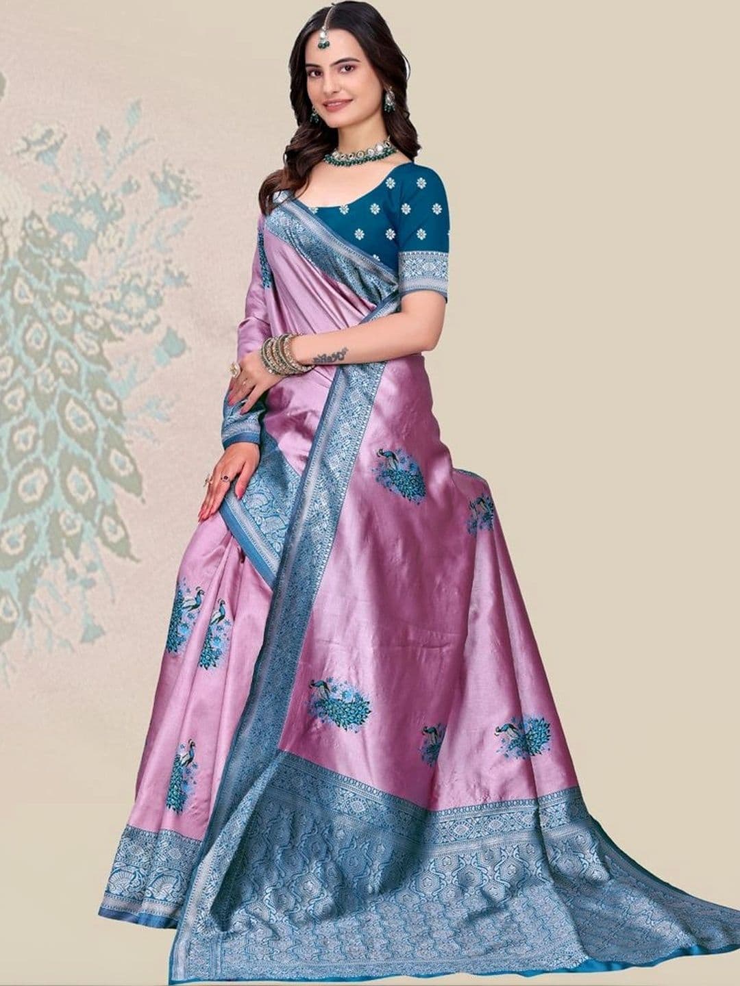 kantuba Floral Zari Art Silk Banarasi Saree thumbnail 3
