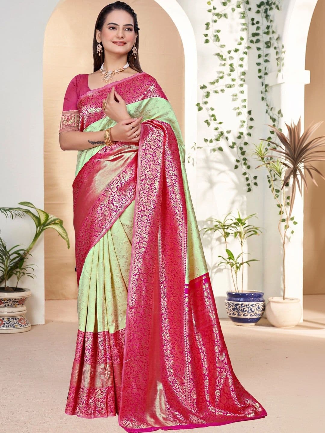 revika Woven Design Zari Art Silk Designer Kanjeevaram Saree thumbnail 5