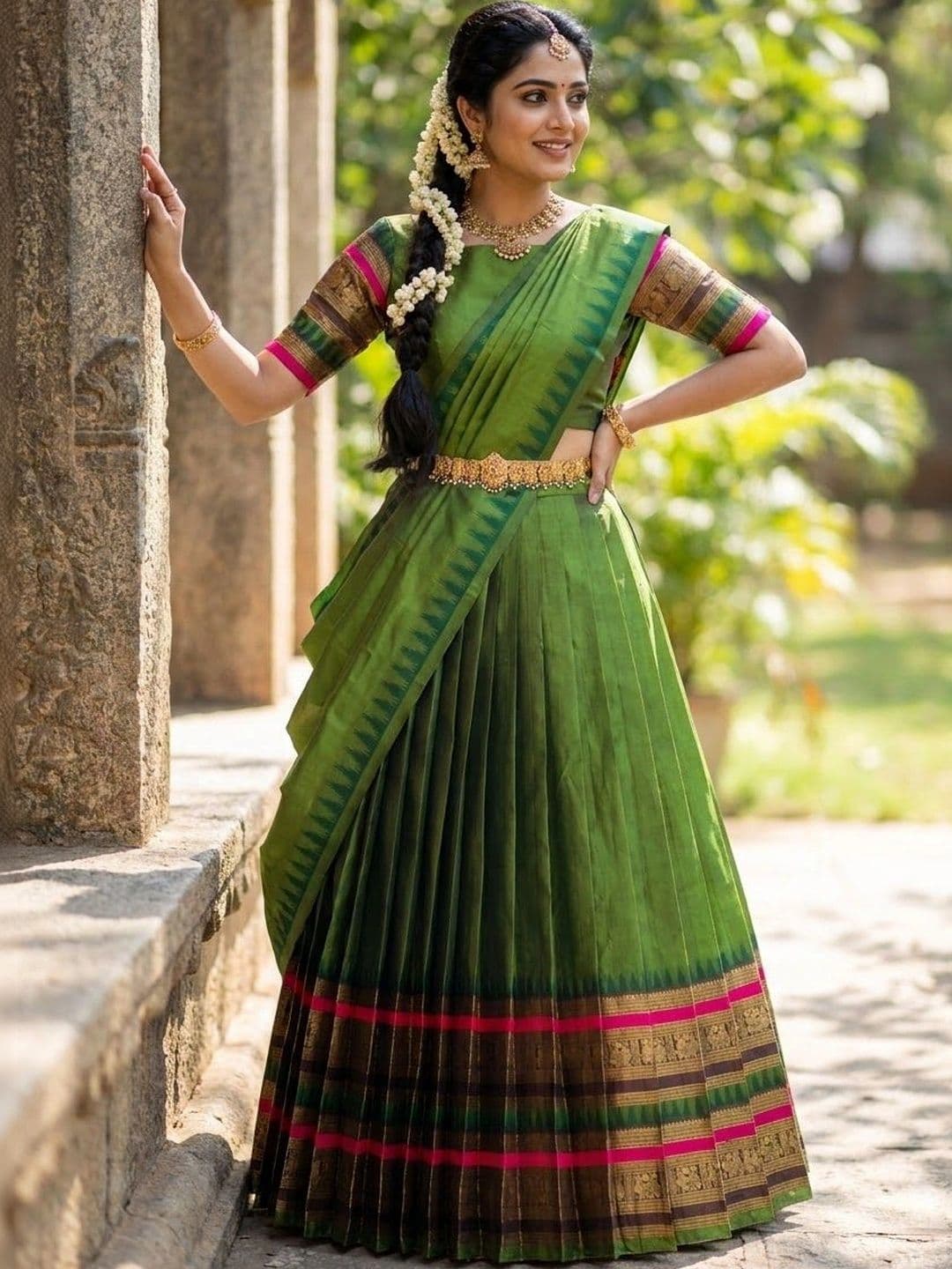 Pink Bindi Semi-Stitched Lehenga & Unstitched Blouse With Dupatta thumbnail 4