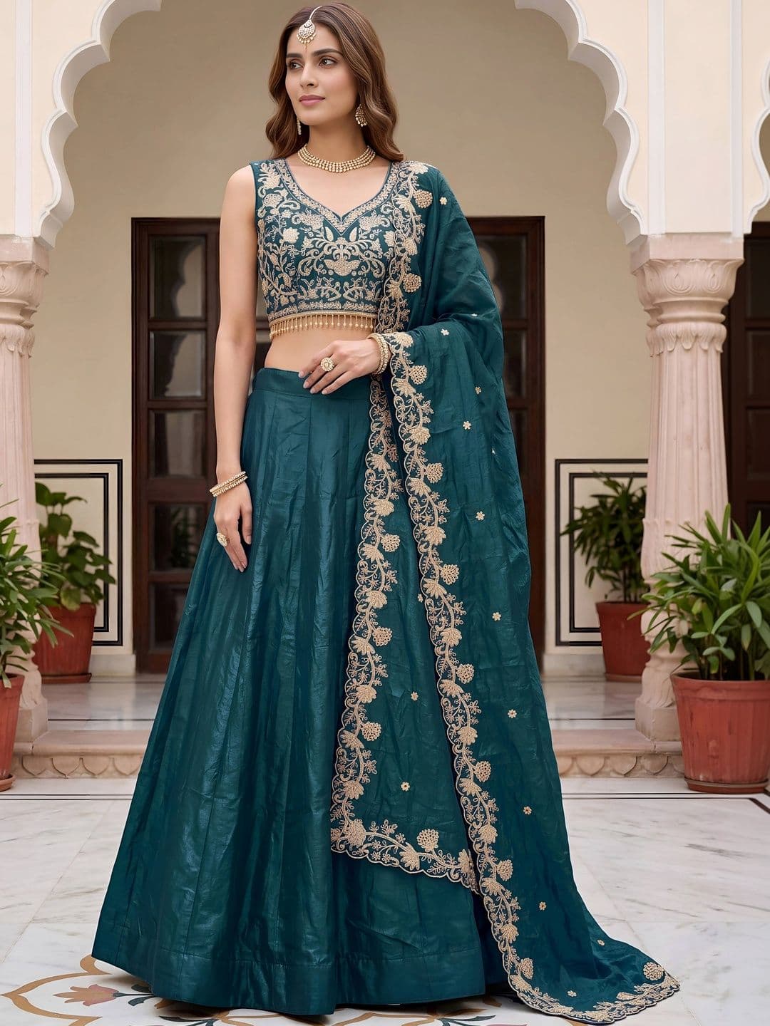 Zeel Clothing Embroidered Semi-Stitched Lehenga & Unstitched Blouse With Dupatta thumbnail 5