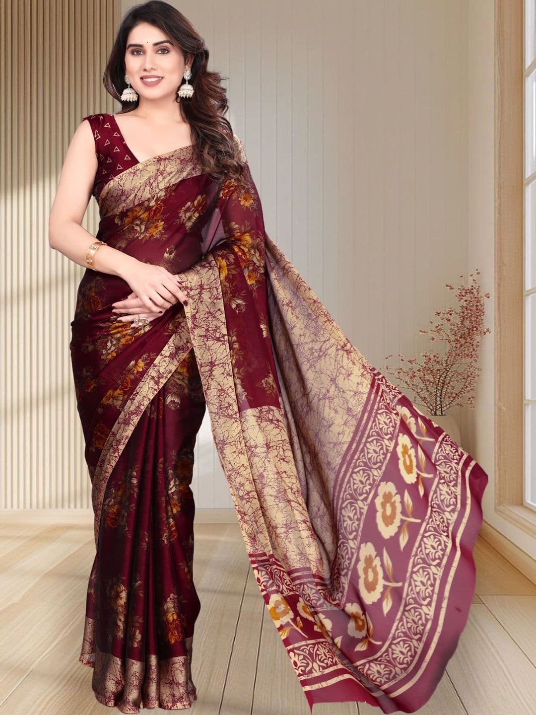 Owee Floral Pure Chiffon Designer Saree thumbnail 3