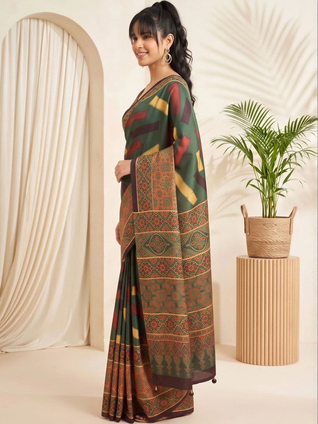 Saree mall Ethnic Motifs Silk Blend Designer Block Print Sarees thumbnail 3