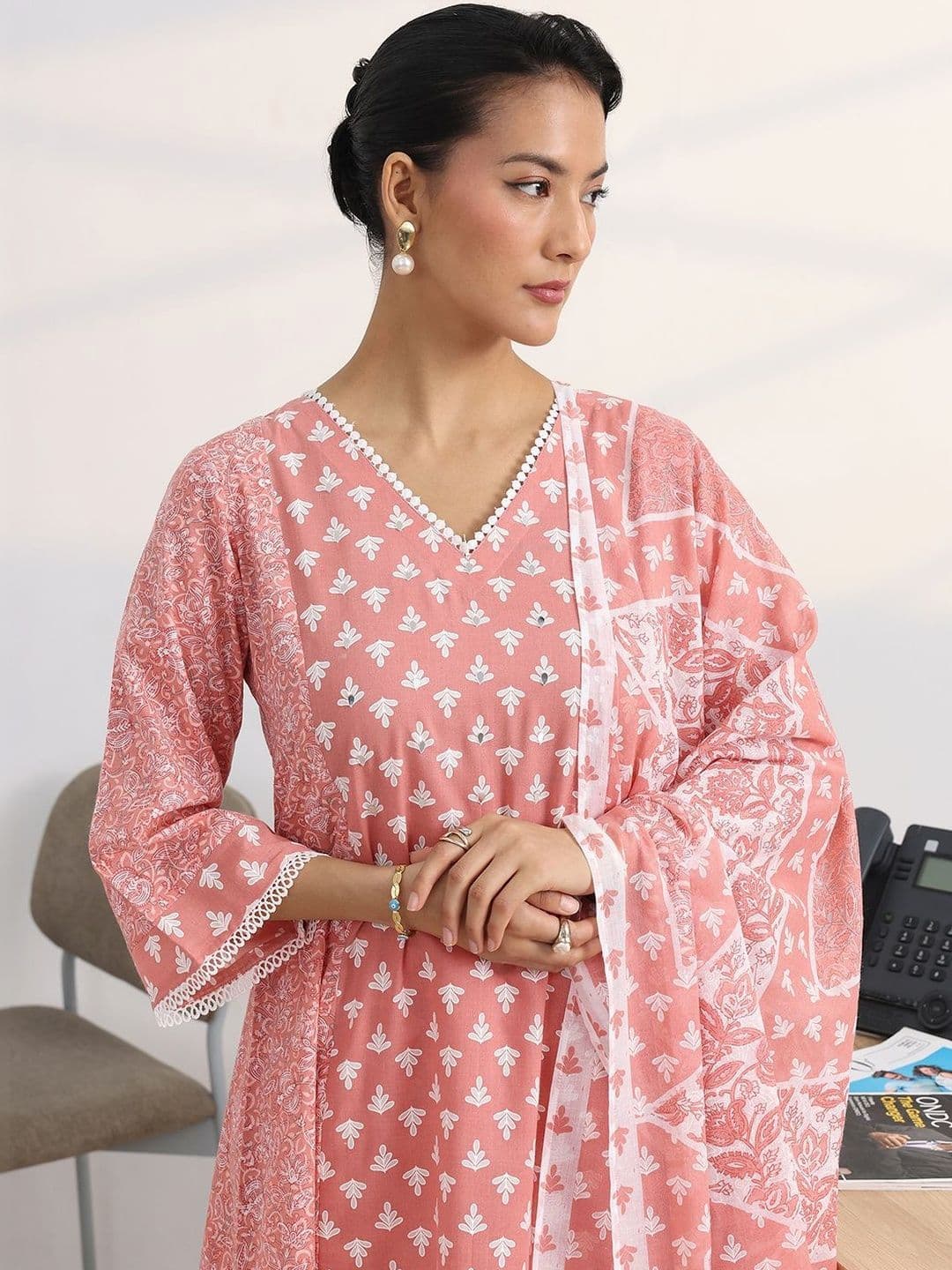 Gerua By Libas Women Ethnic Motifs Printed Regular Kurta with Trousers & With Dupatta thumbnail 7