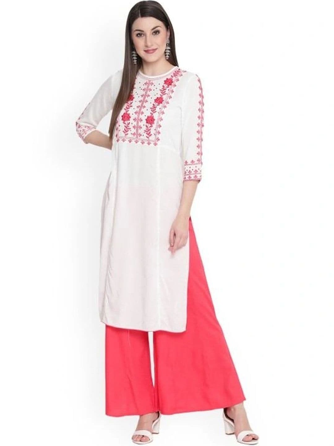 SAVI Women Ethnic Motifs Embroidered Regular Thread Work Kurta with Palazzos - view 1