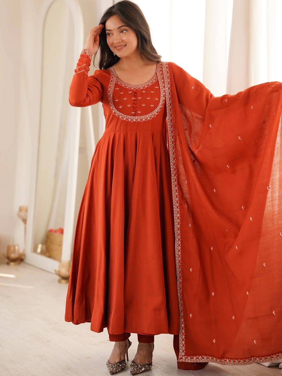 VASTRABELLA Women Ethnic Motifs Embroidered Empire Thread Work Kurta with Trousers & With Dupatta - view 1
