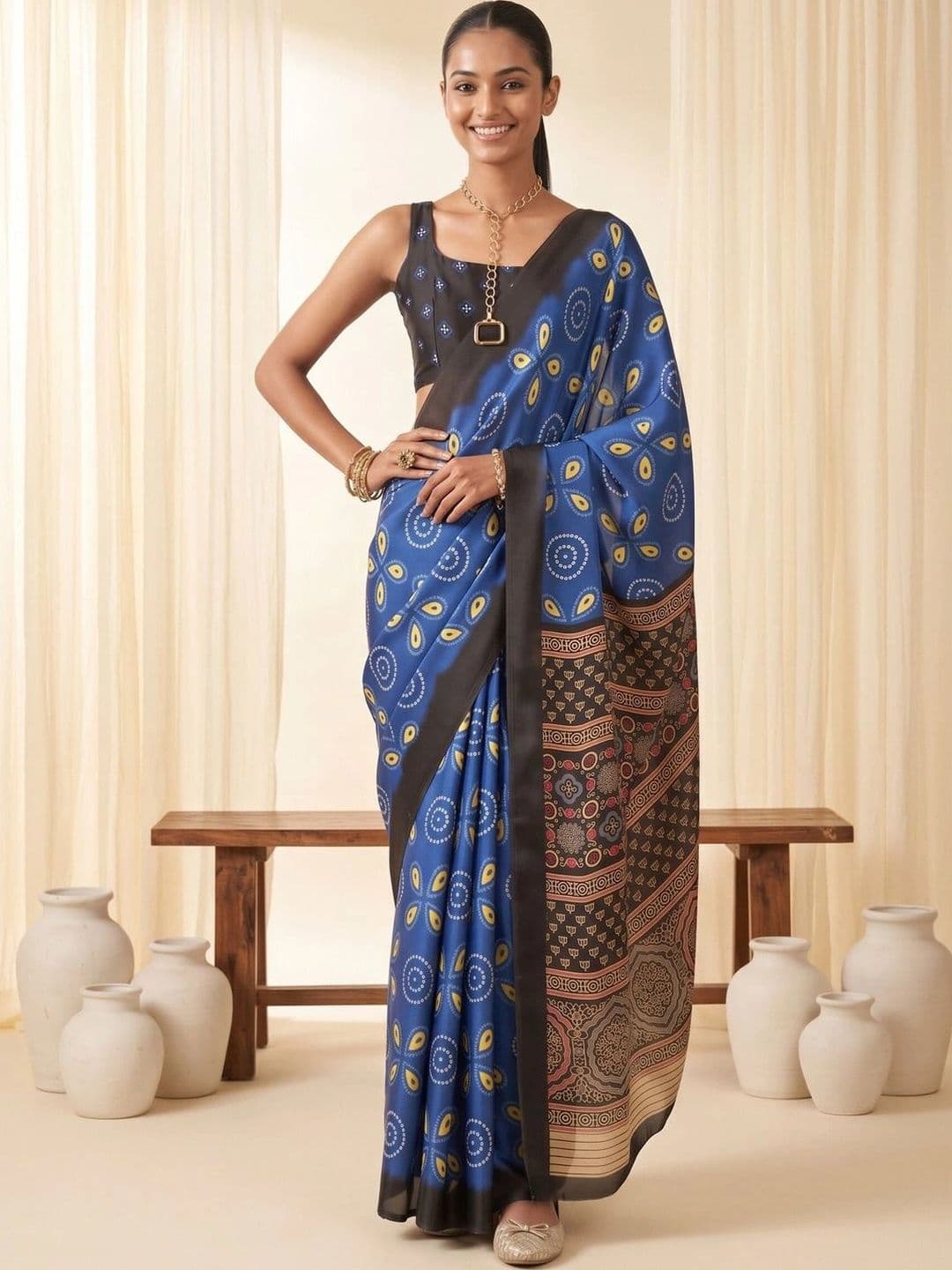 Saree mall women Bagh Satin Designer Block Print Sarees - view 1