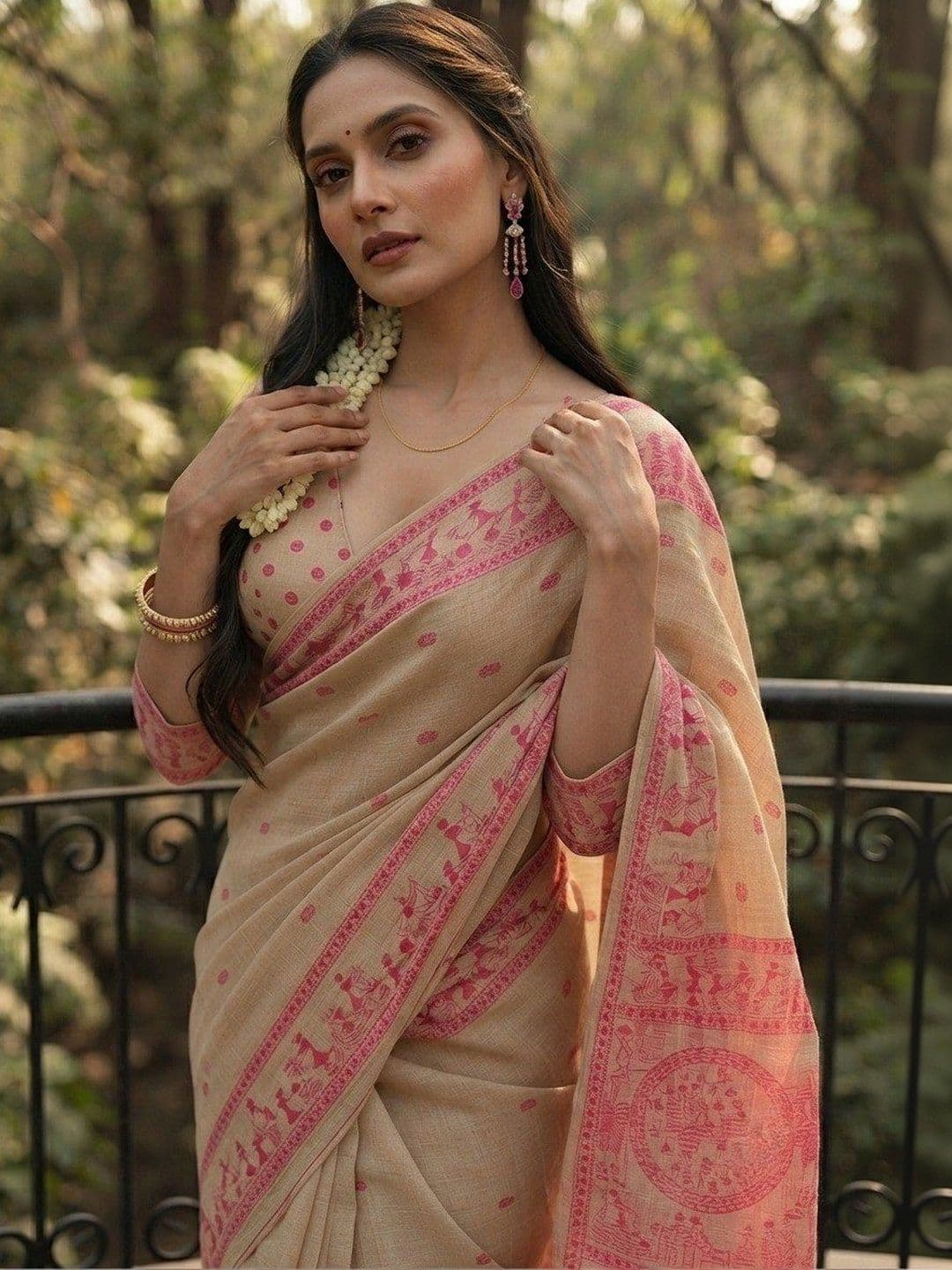 VIMALNATH SYNTHETICS Warli Chanderi Saree thumbnail 6