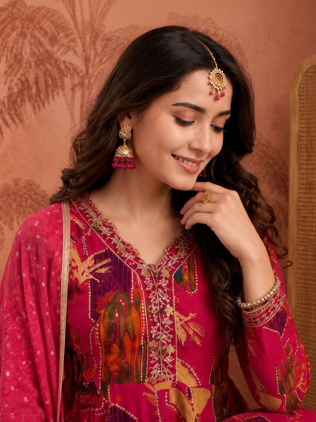 Sangria Printed Regular Gotta Patti Kurta Set With Tasseled Dupatta thumbnail 4