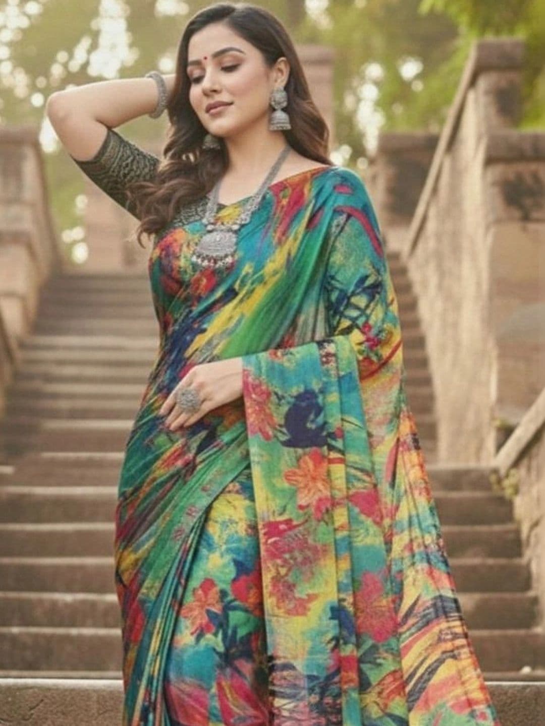 Owee Floral Pure Chiffon Designer Saree thumbnail 4