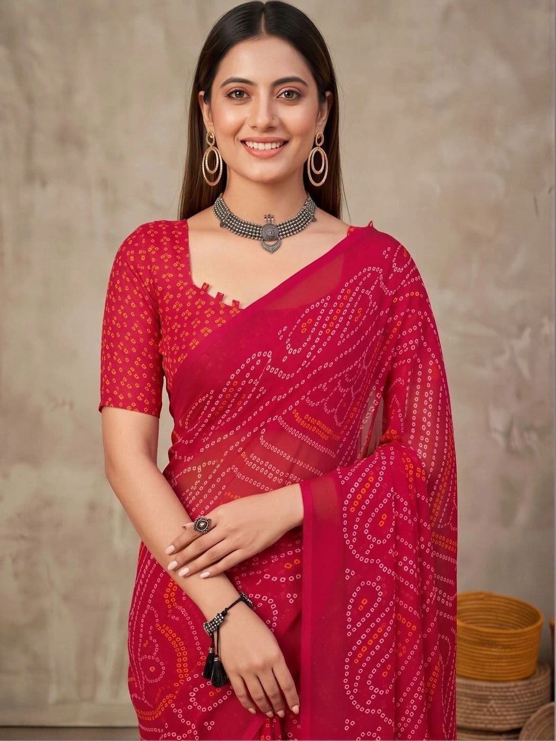 Saree mall Bandhani Poly Chiffon Designer Bandhani Sarees thumbnail 5
