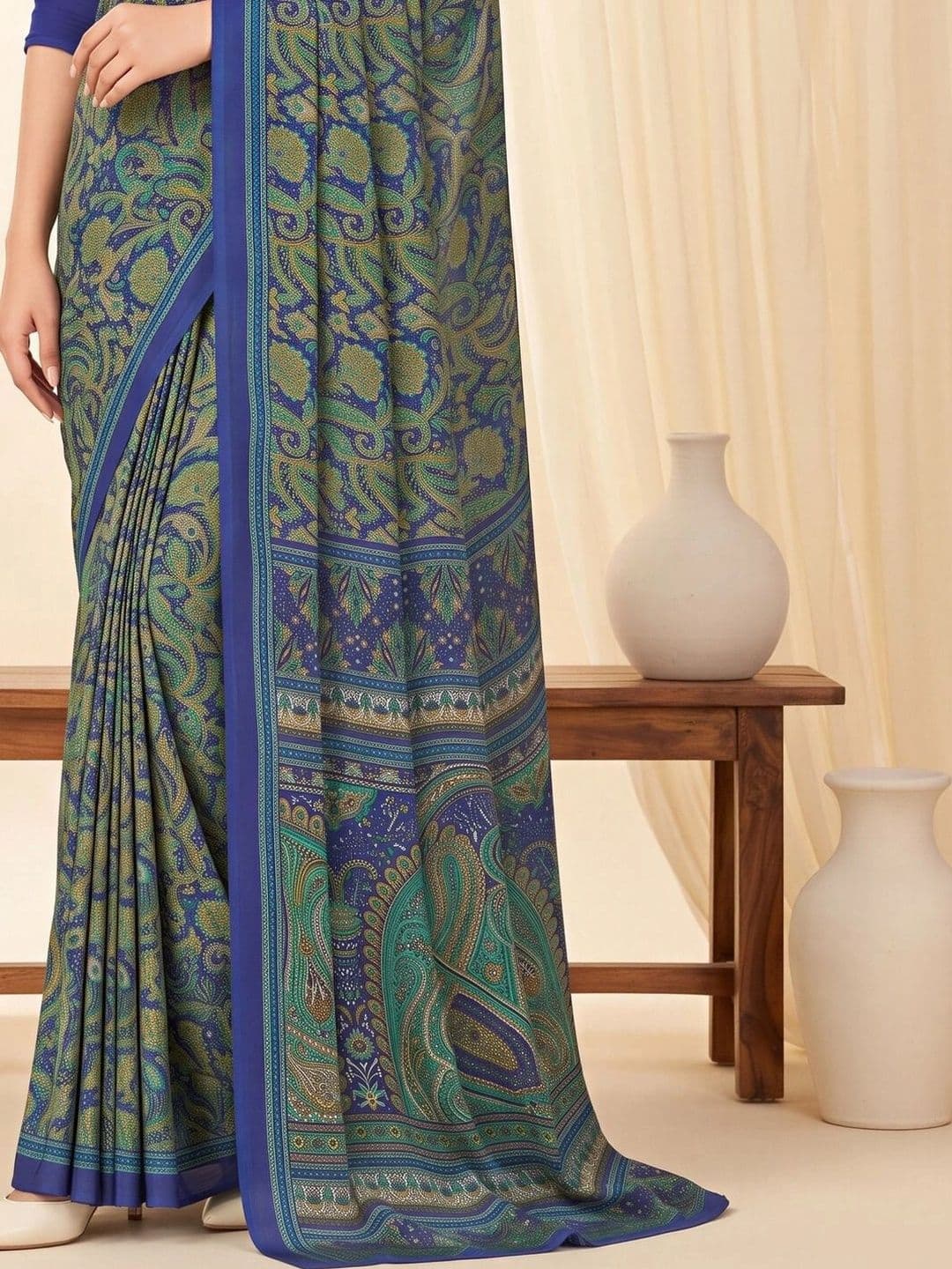 Saree mall Paisley Poly Crepe Designer Bagru Sarees thumbnail 7