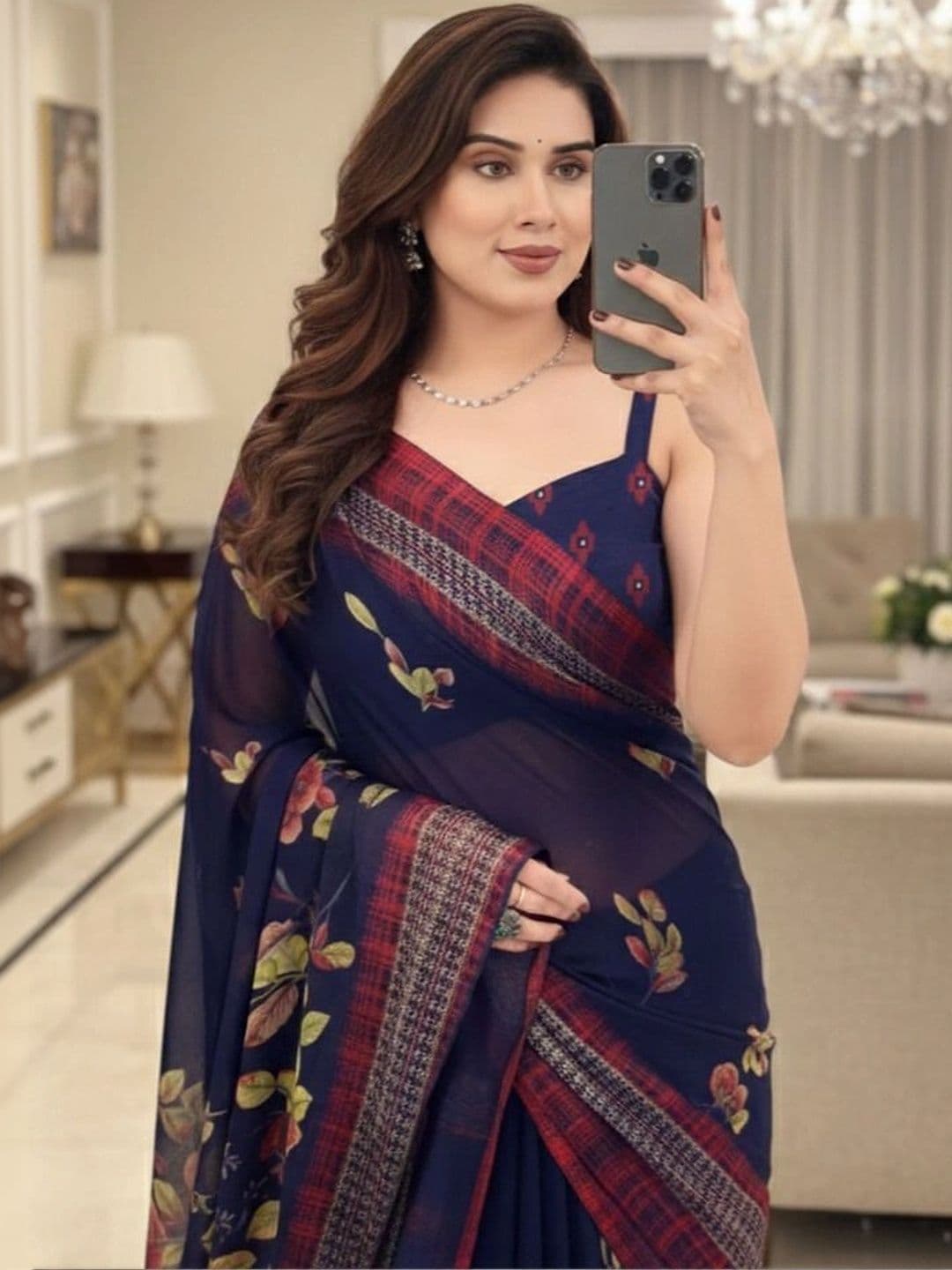 Owee Floral Pure Chiffon Fusion Saree thumbnail 2