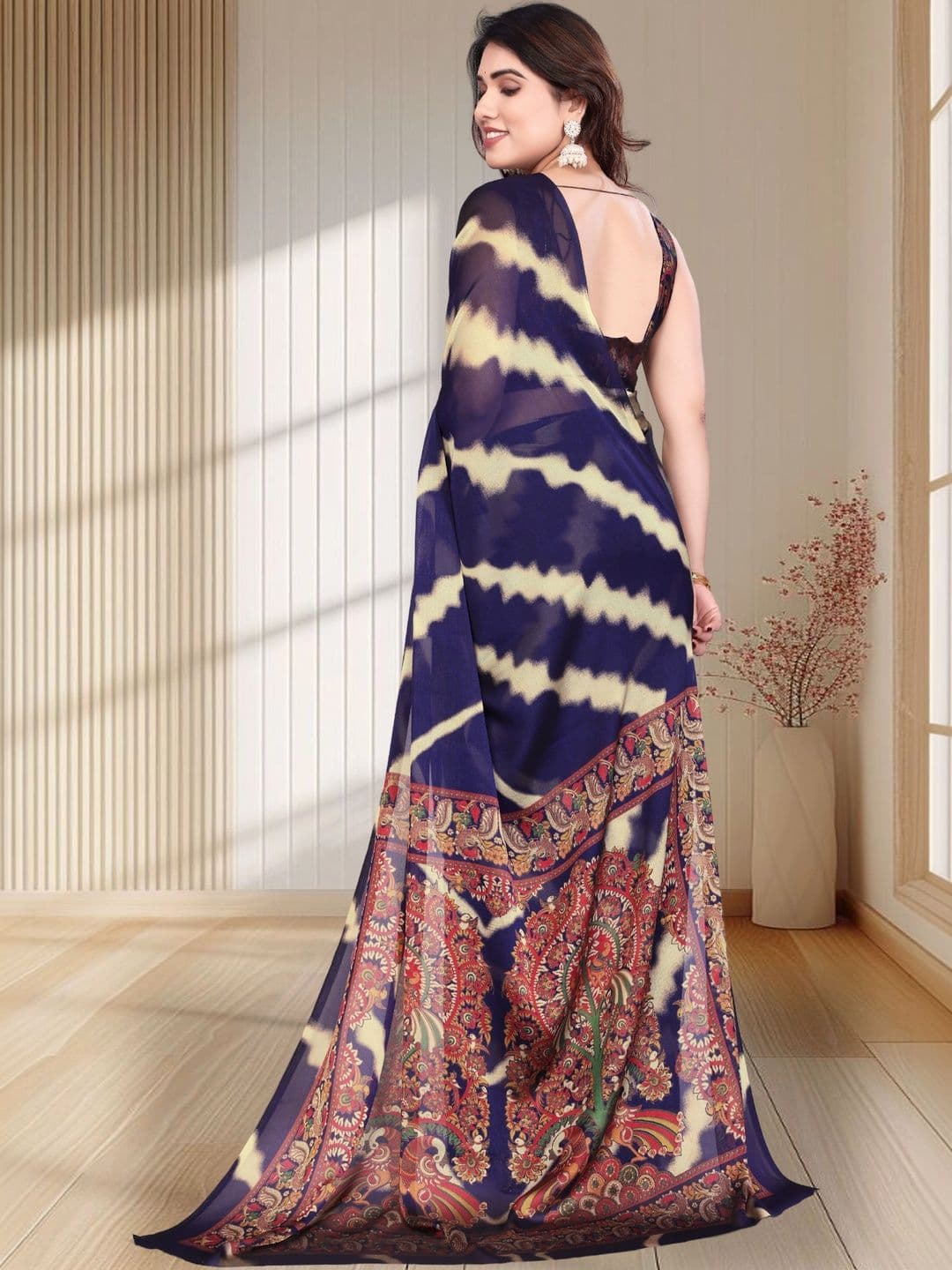 Owee Tie and Dye Pure Chiffon Designer Saree thumbnail 2