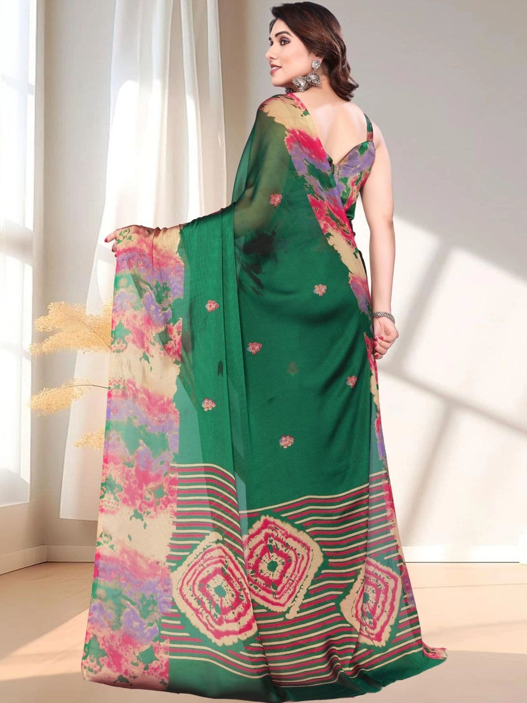 Owee Floral Pure Chiffon Designer Saree thumbnail 5