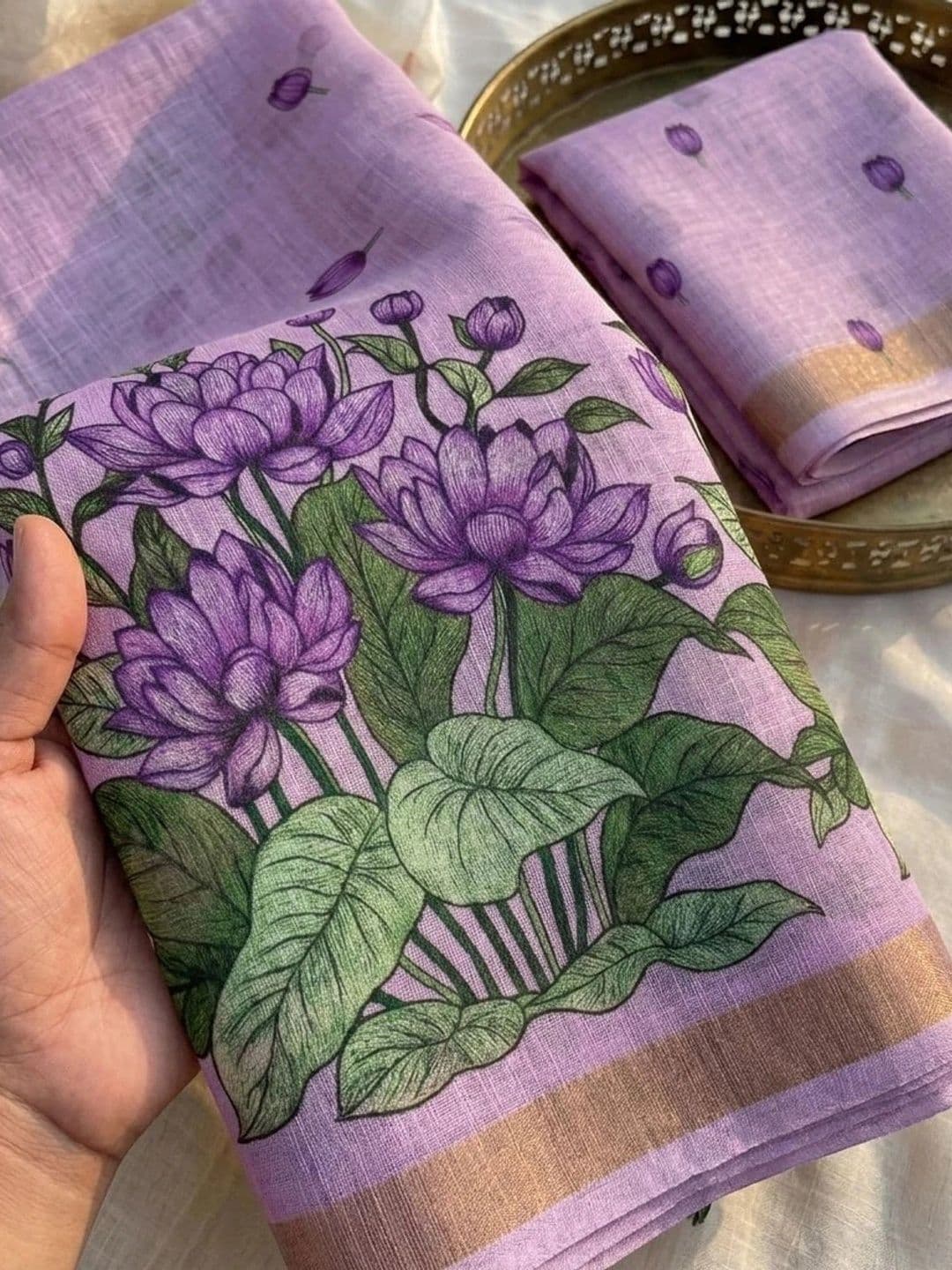PMD Fashion Floral Pure Linen Handloom Saree thumbnail 6