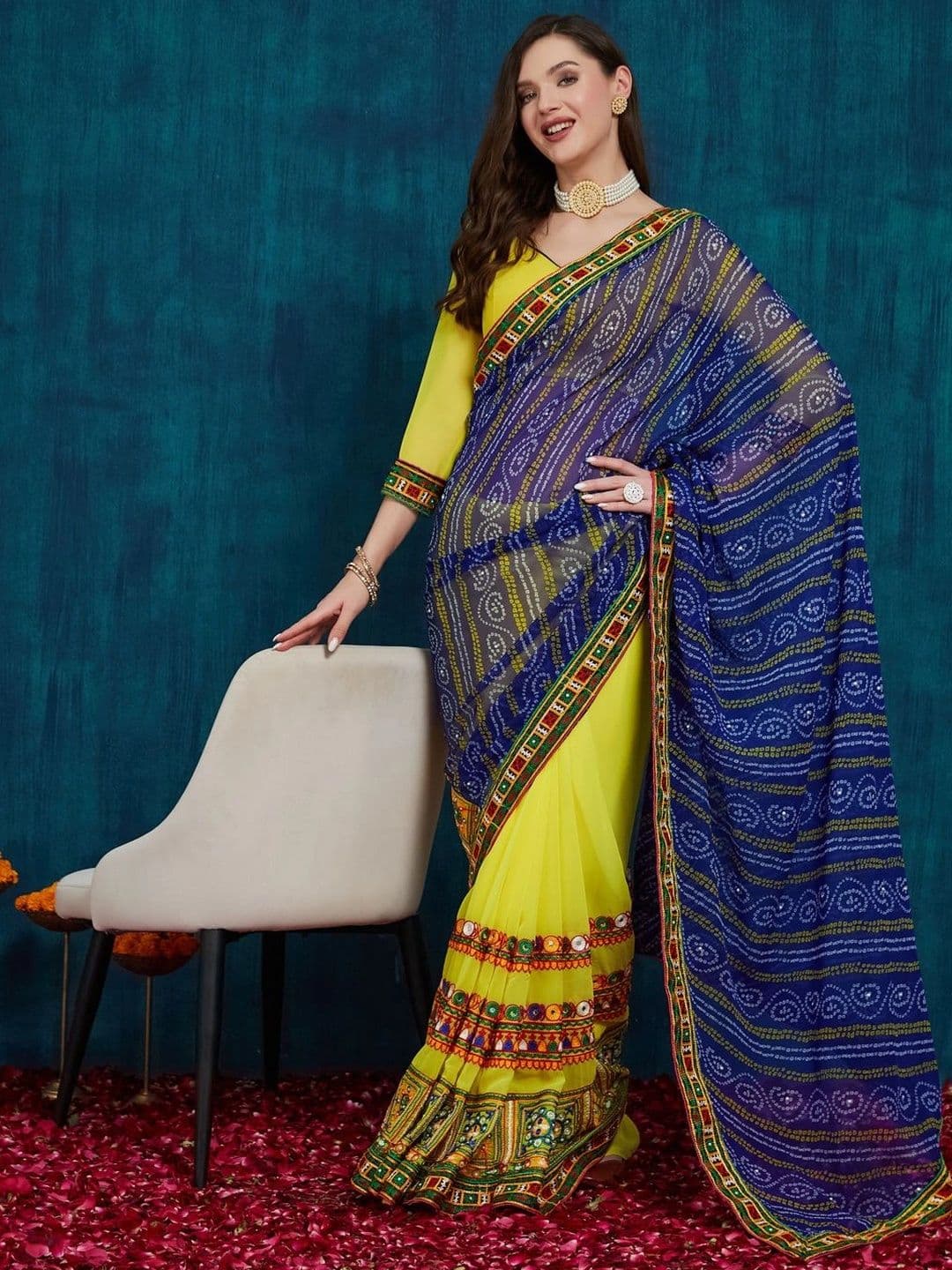 Sangria Bandhani Embroidered Pure Georgette Half and Half Bandhani Saree - view 1