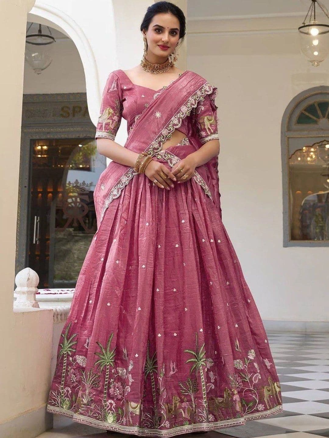 BLUSH STREET Embroidered Thread Work Semi-Stitched Lehenga & Blouse With Dupatta thumbnail 5