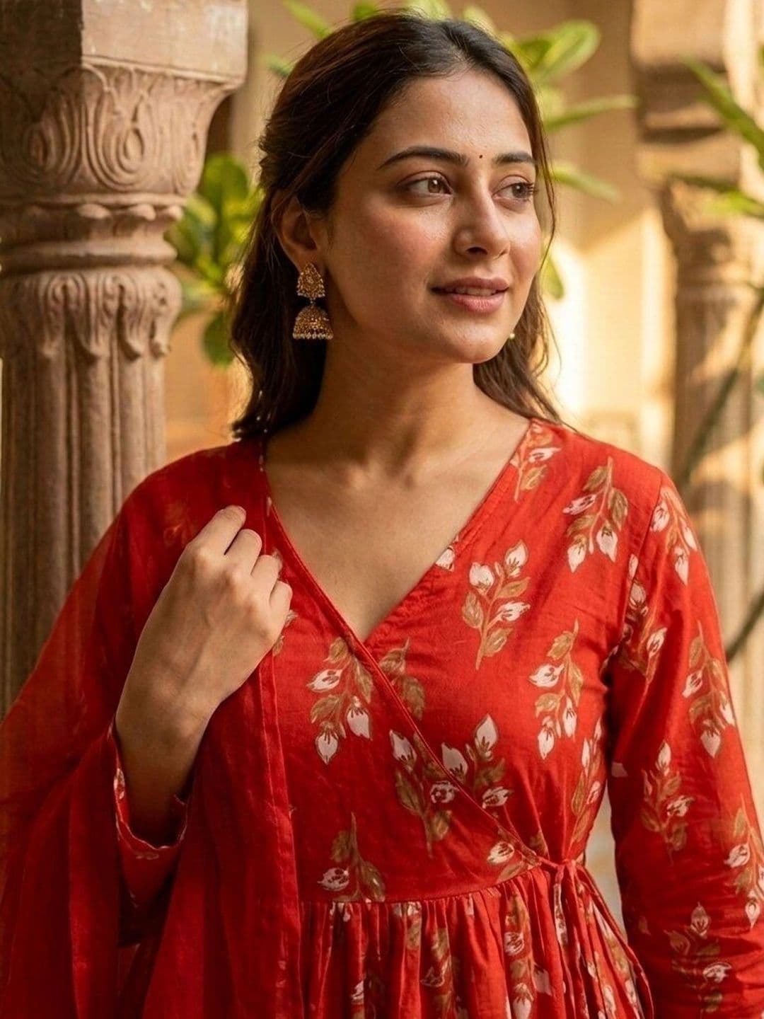Anouk Women Floral Printed Angrakha Pure Cotton Kurta with Palazzos & With Dupatta thumbnail 7