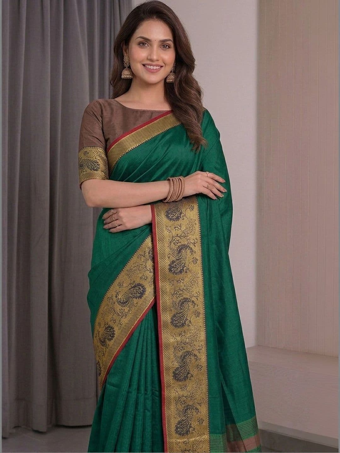 Owee Zari Silk Cotton Designer Saree thumbnail 4