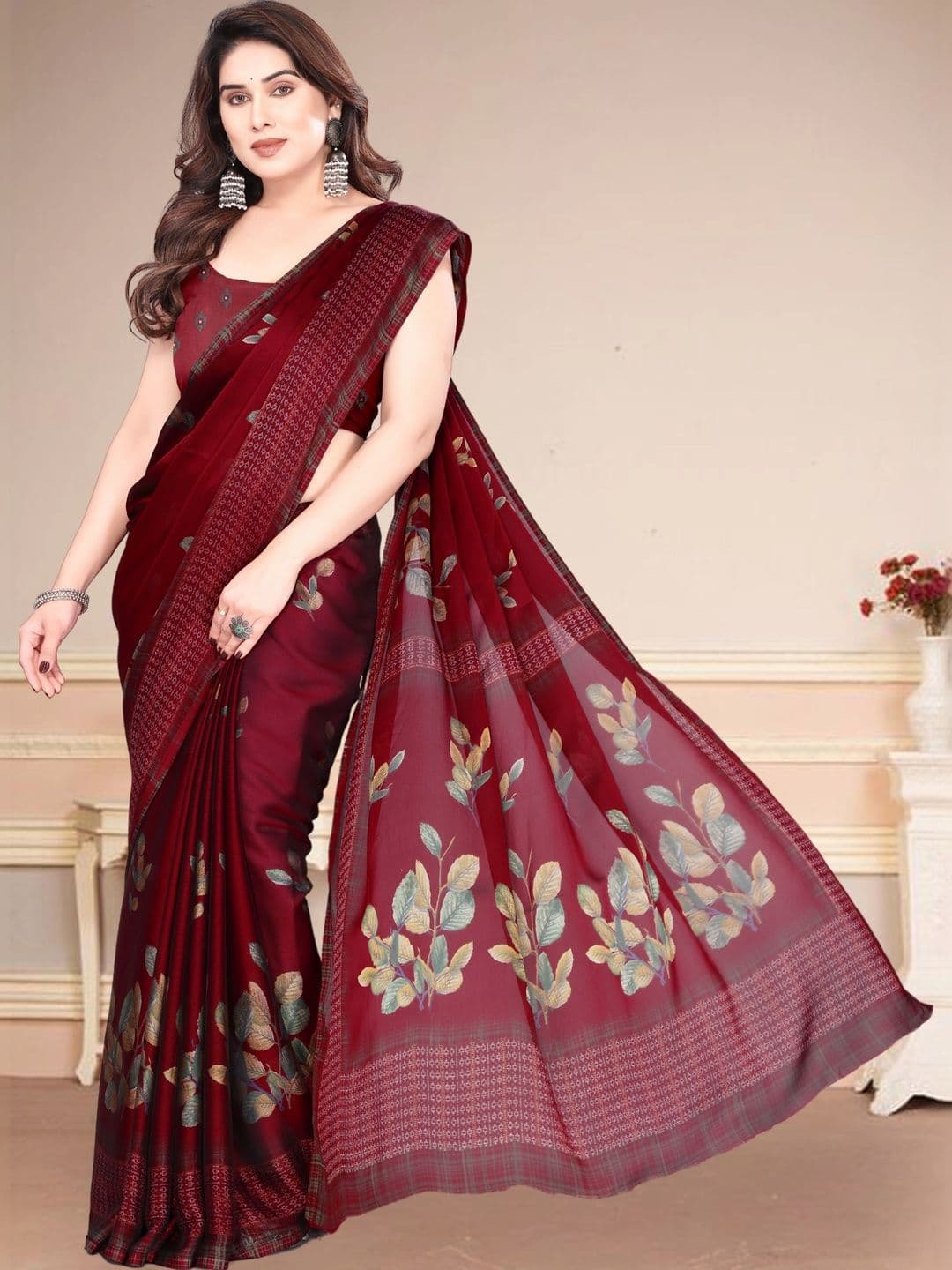 Owee Floral Pure Chiffon Designer Saree thumbnail 3