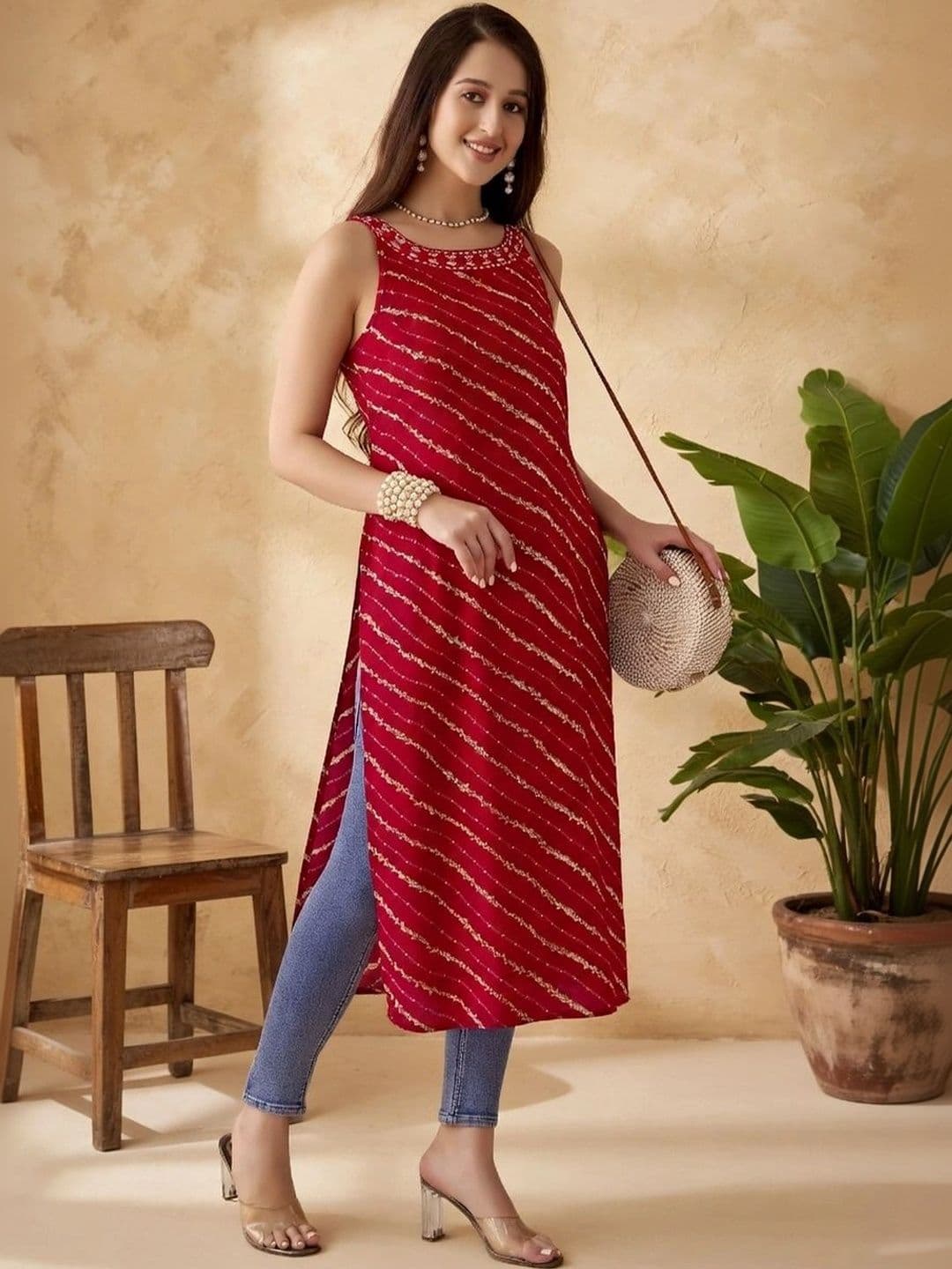 SANTOLIYA Women Leheriya Printed Kurta thumbnail 4