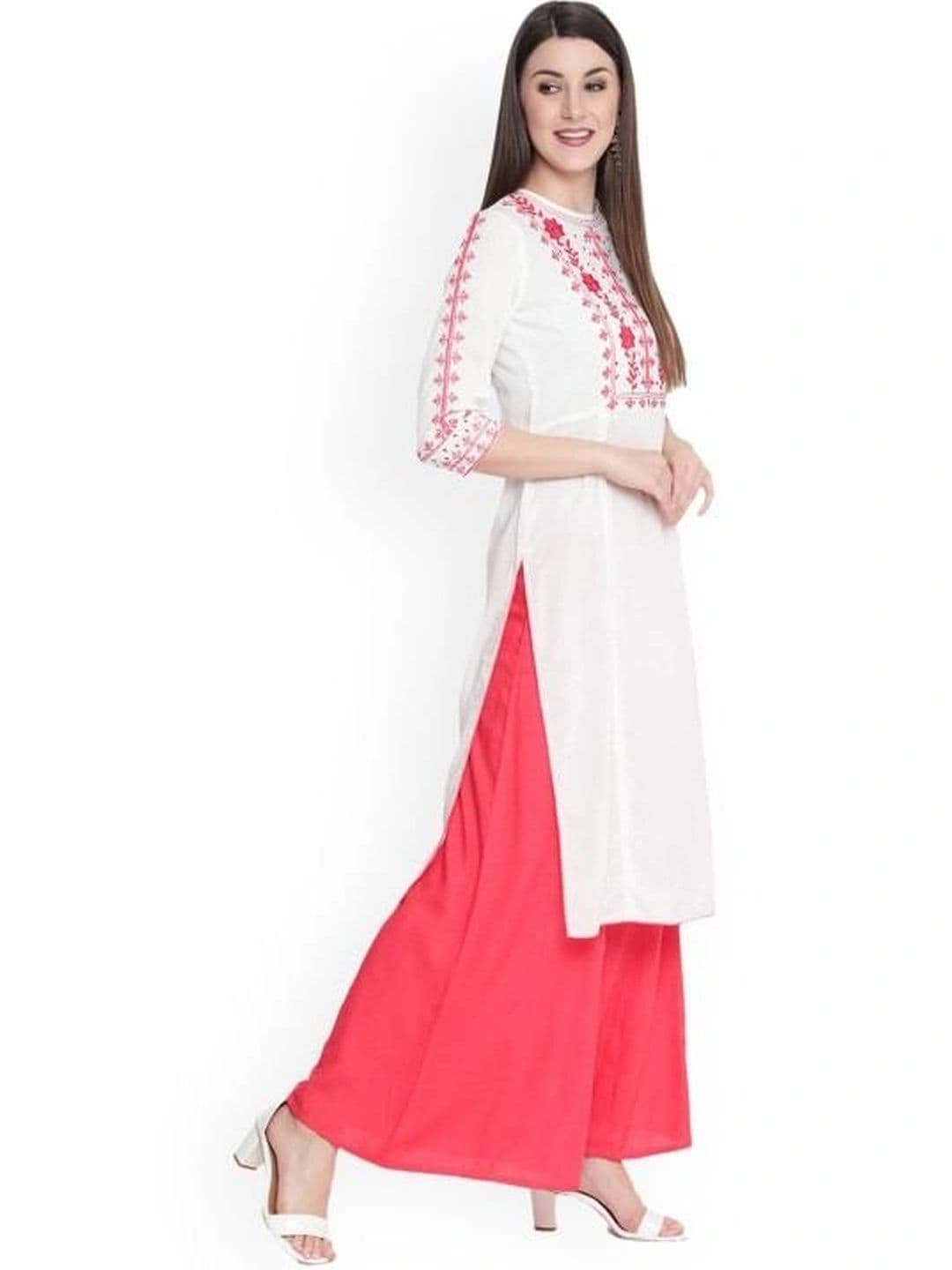 SAVI Women Ethnic Motifs Embroidered Regular Thread Work Kurta with Palazzos thumbnail 3