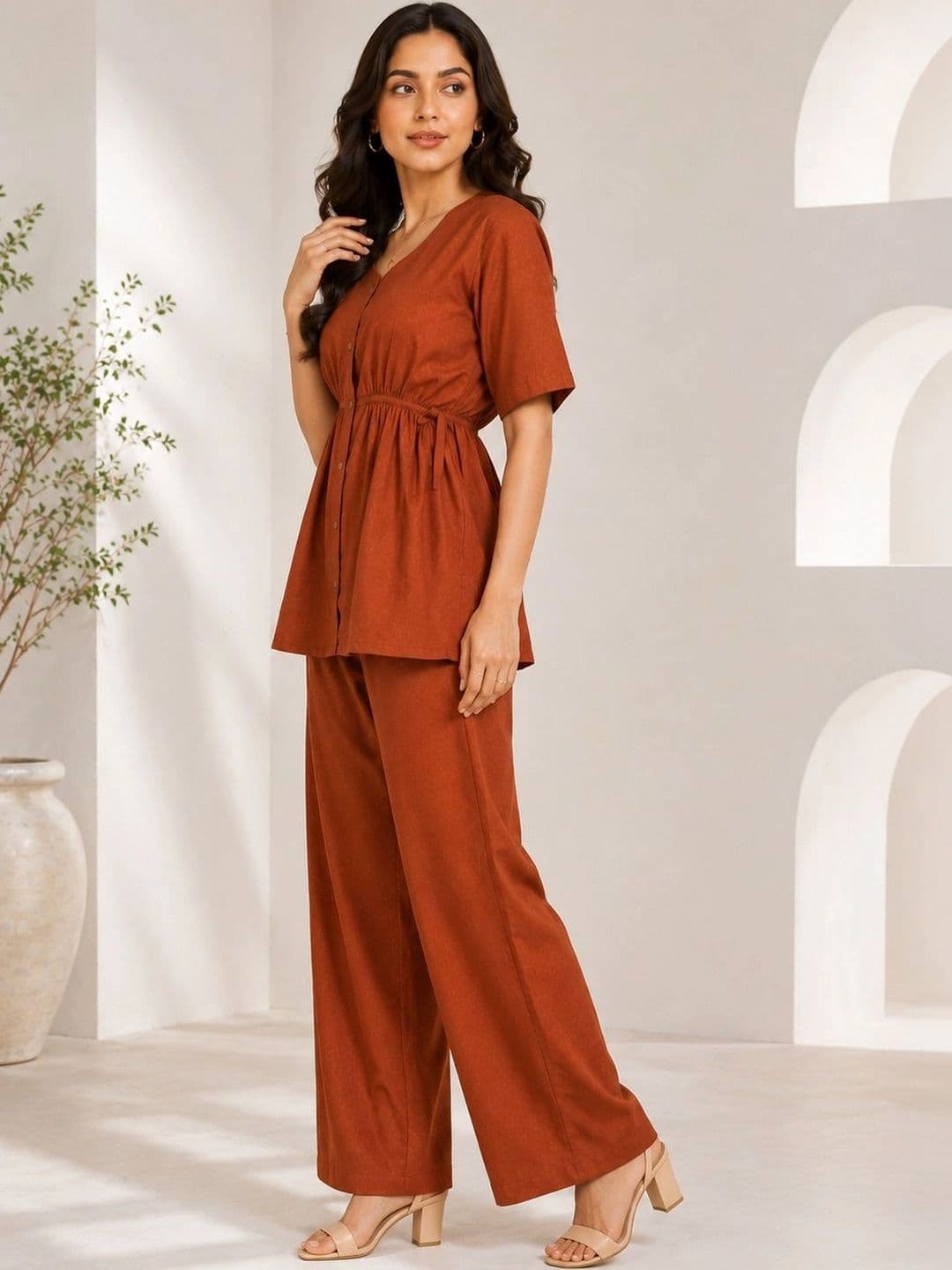 DIVASTRI Women Empire Linen Kurta with Trousers thumbnail 7