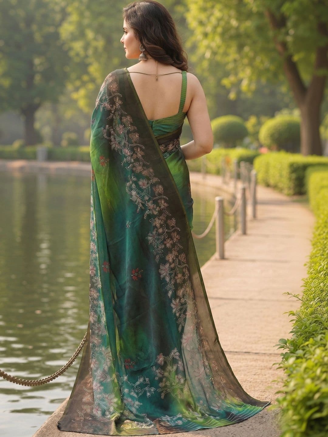 Owee Floral Embroidered Pure Chiffon Designer Saree thumbnail 4