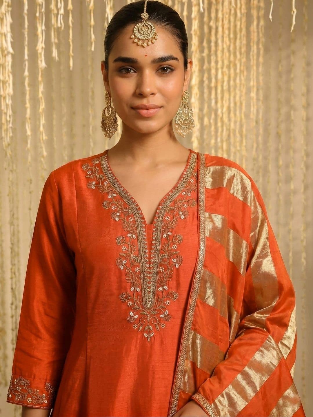 SMITSAREE Women Ethnic Motifs Embroidered Regular Thread Work Kurta with Pyjamas & With Dupatta thumbnail 4