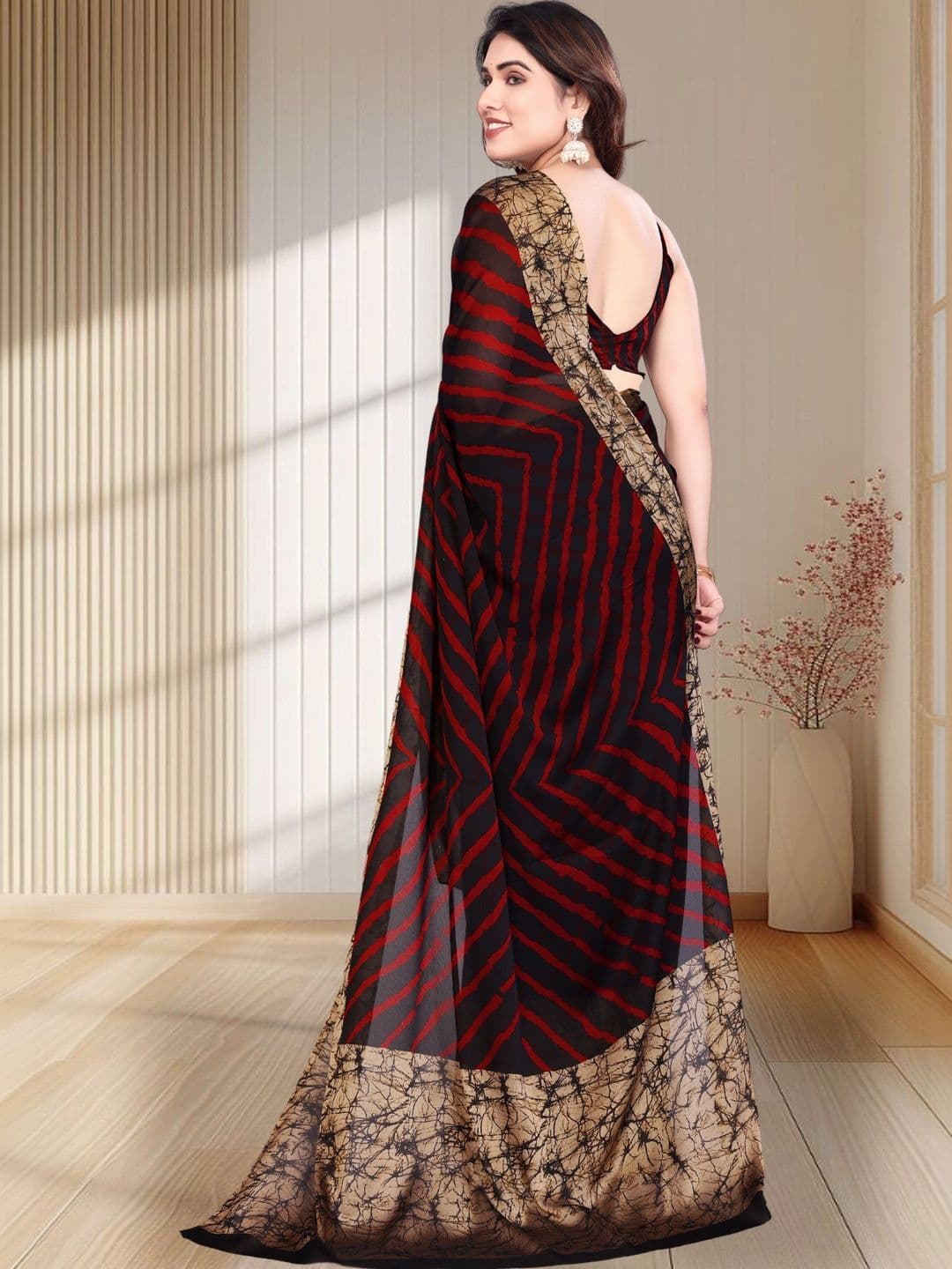 Owee Striped Pure Chiffon Designer Saree thumbnail 5