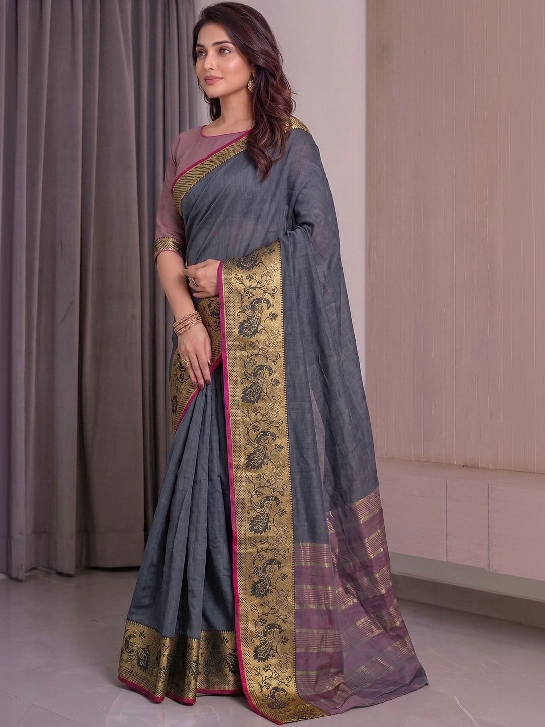 Owee Zari Silk Cotton Designer Saree thumbnail 4