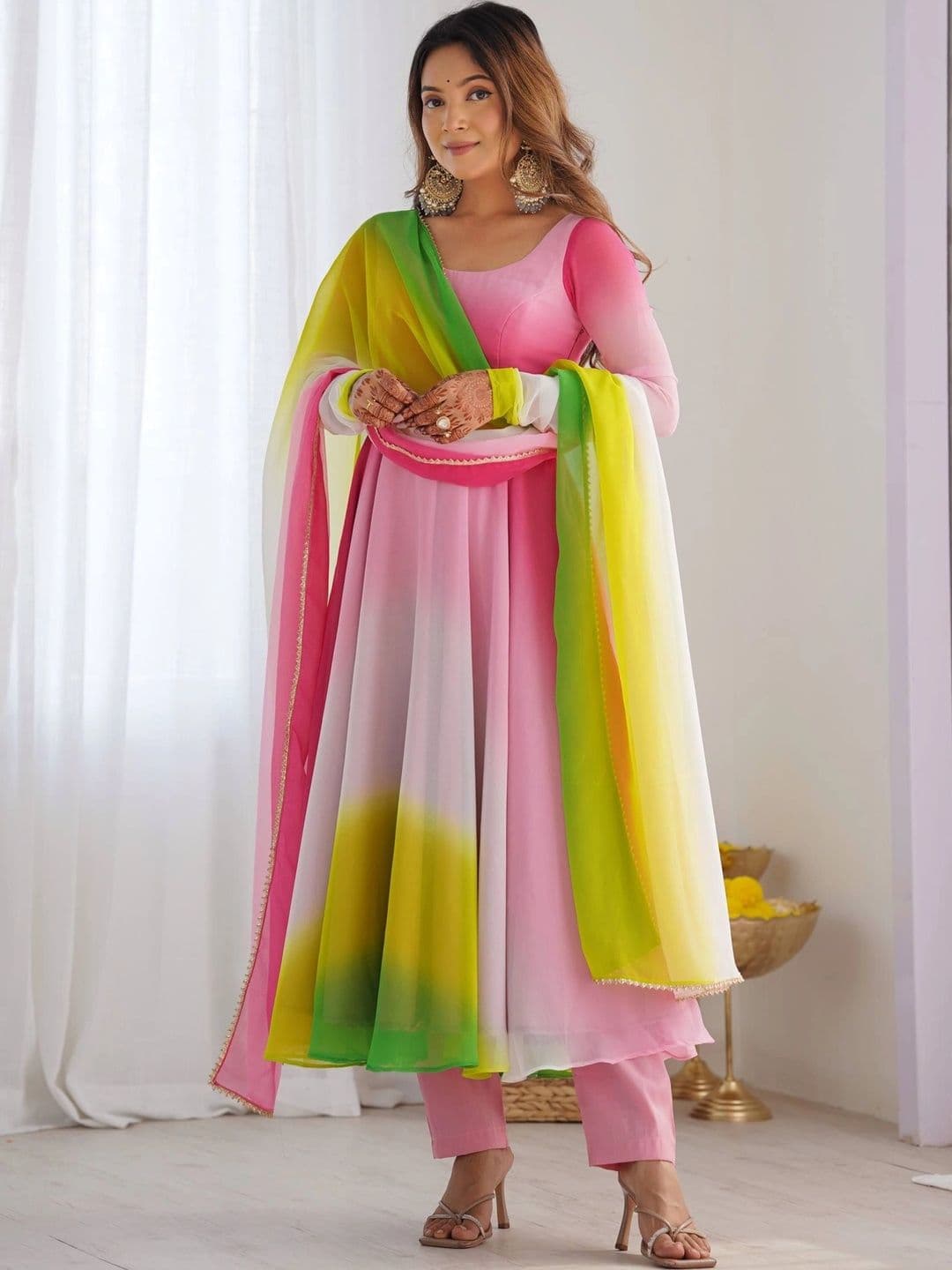 VASTRABELLA Women Dyed Regular Kurta with Trousers & With Dupatta - view 1