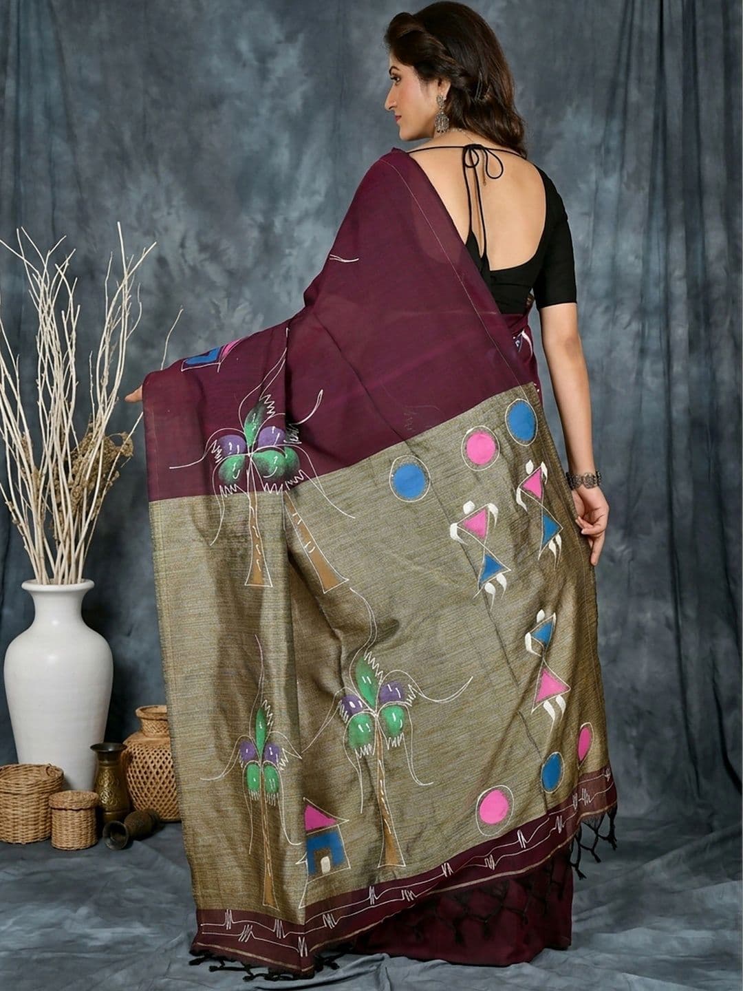 GitAsit Warli Sequinned Pure Cotton Handloom Taant Saree thumbnail 5