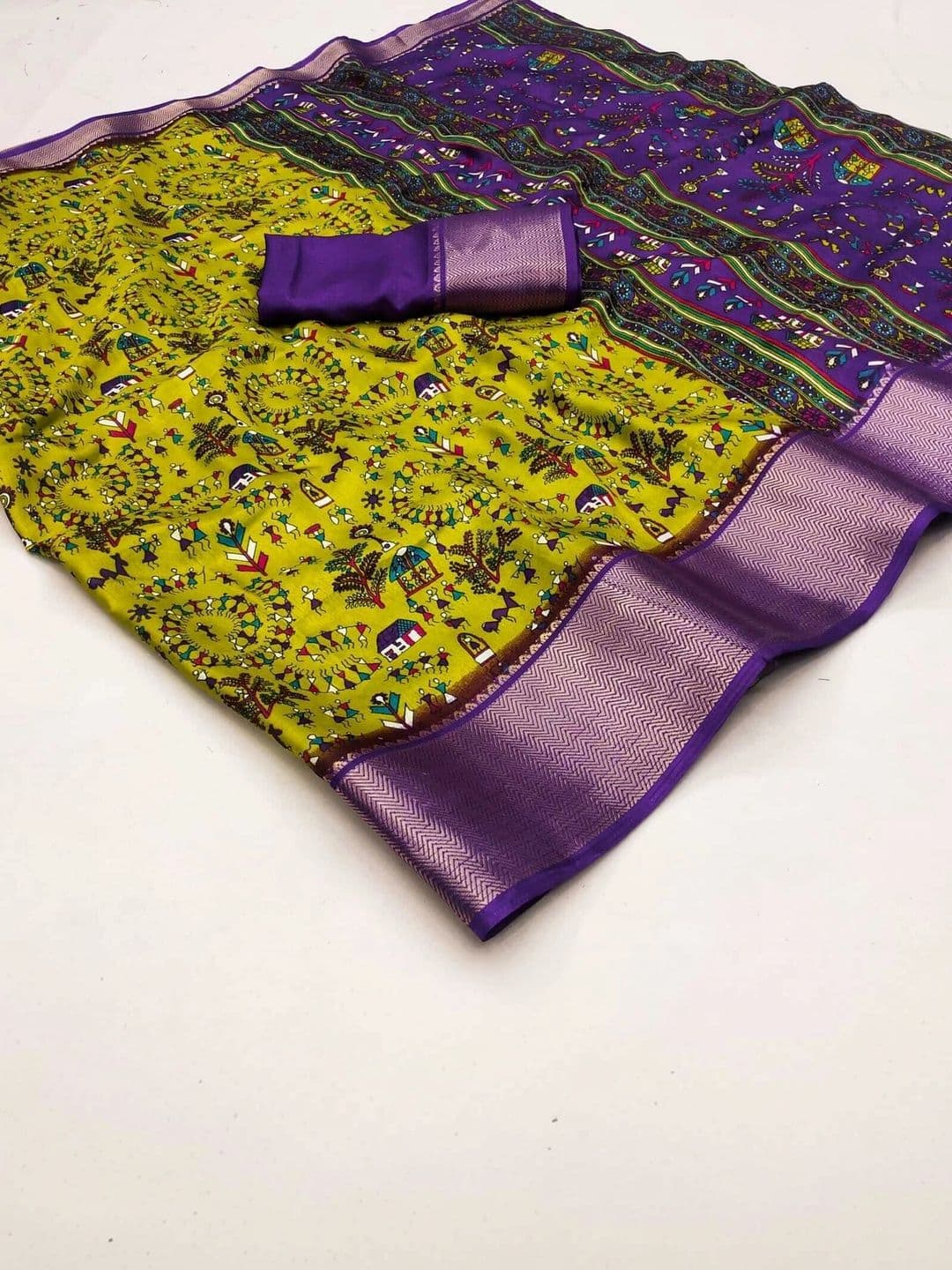 Owee Kalamkari Zari Silk Blend Designer Saree thumbnail 2