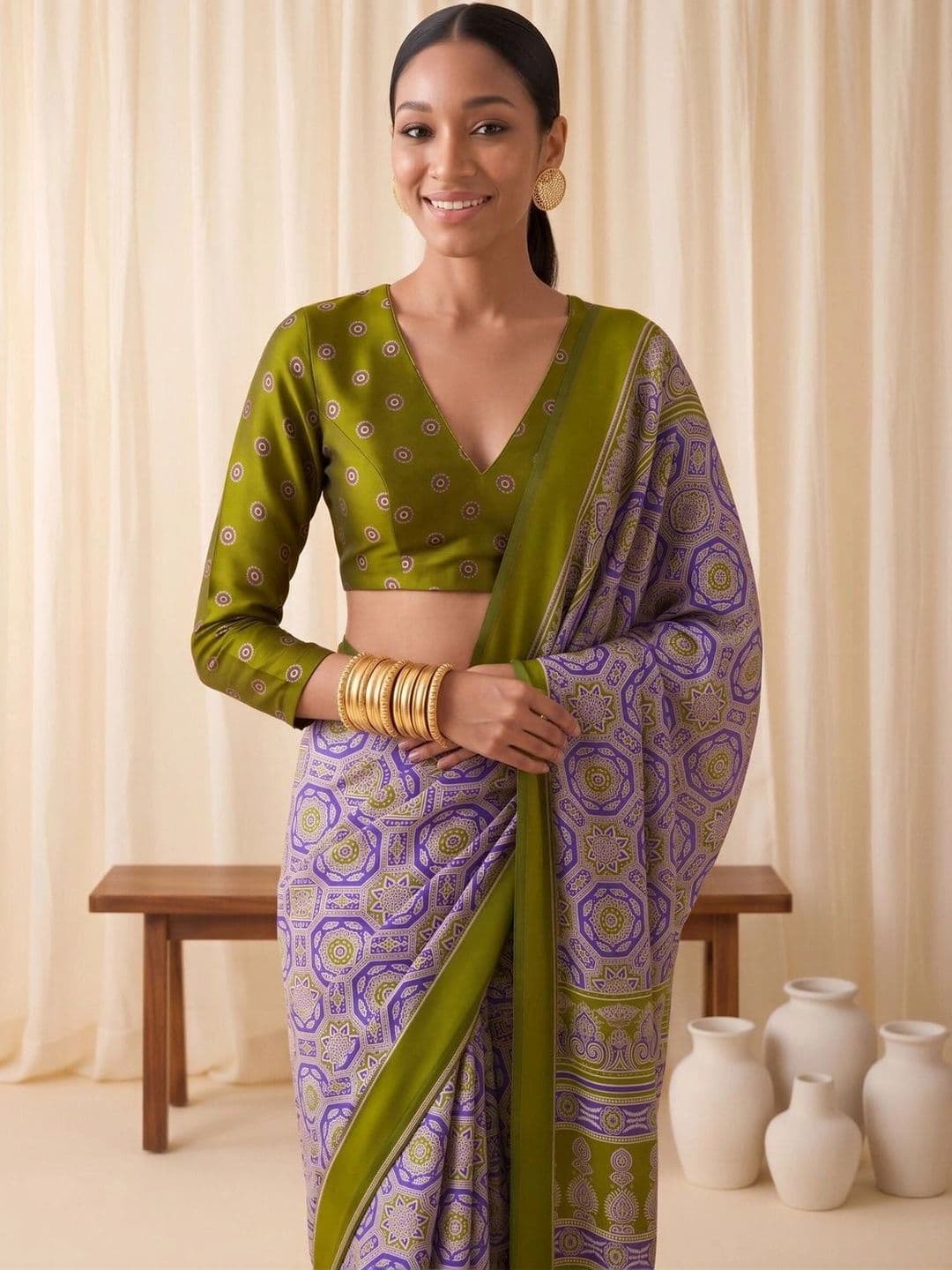 Saree mall women Poly Crepe Designer Block Print Sarees thumbnail 5