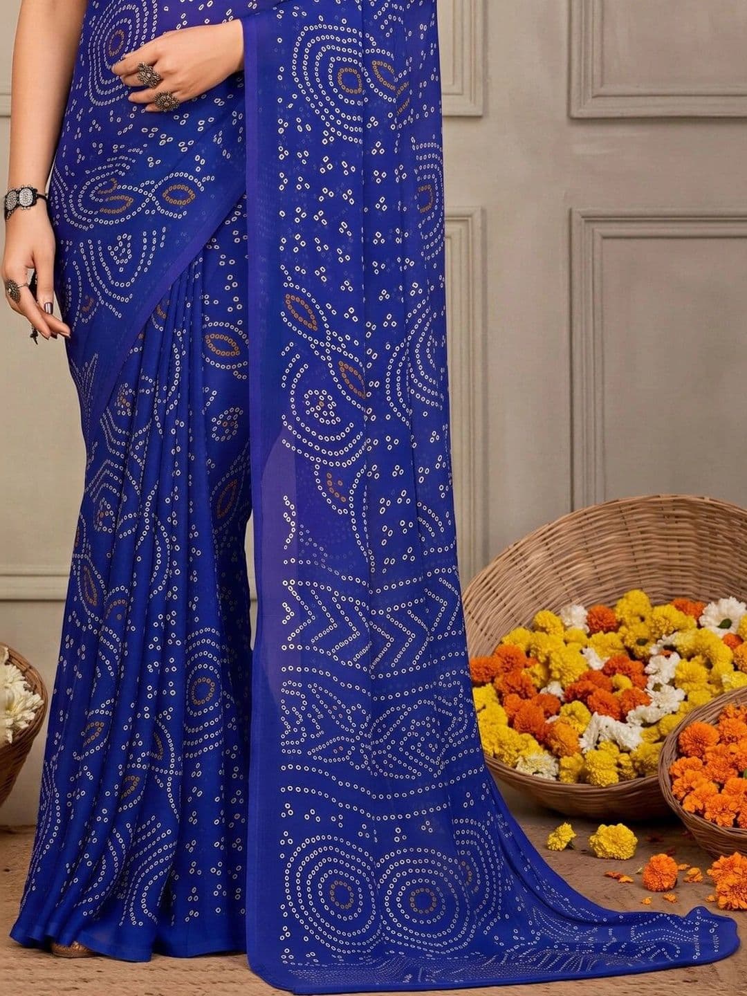 KALINI Bandhani Poly Chiffon Designer Bandhani Saree thumbnail 7