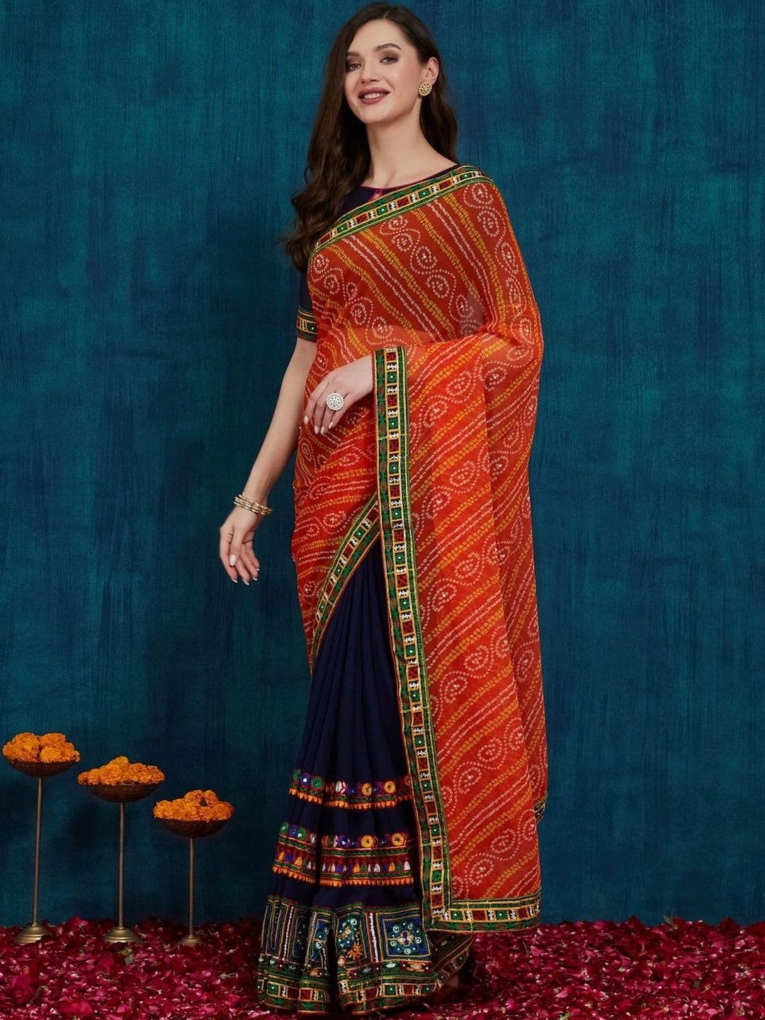 Sangria Bandhani Embroidered Pure Georgette Half and Half Bandhani Saree thumbnail 6