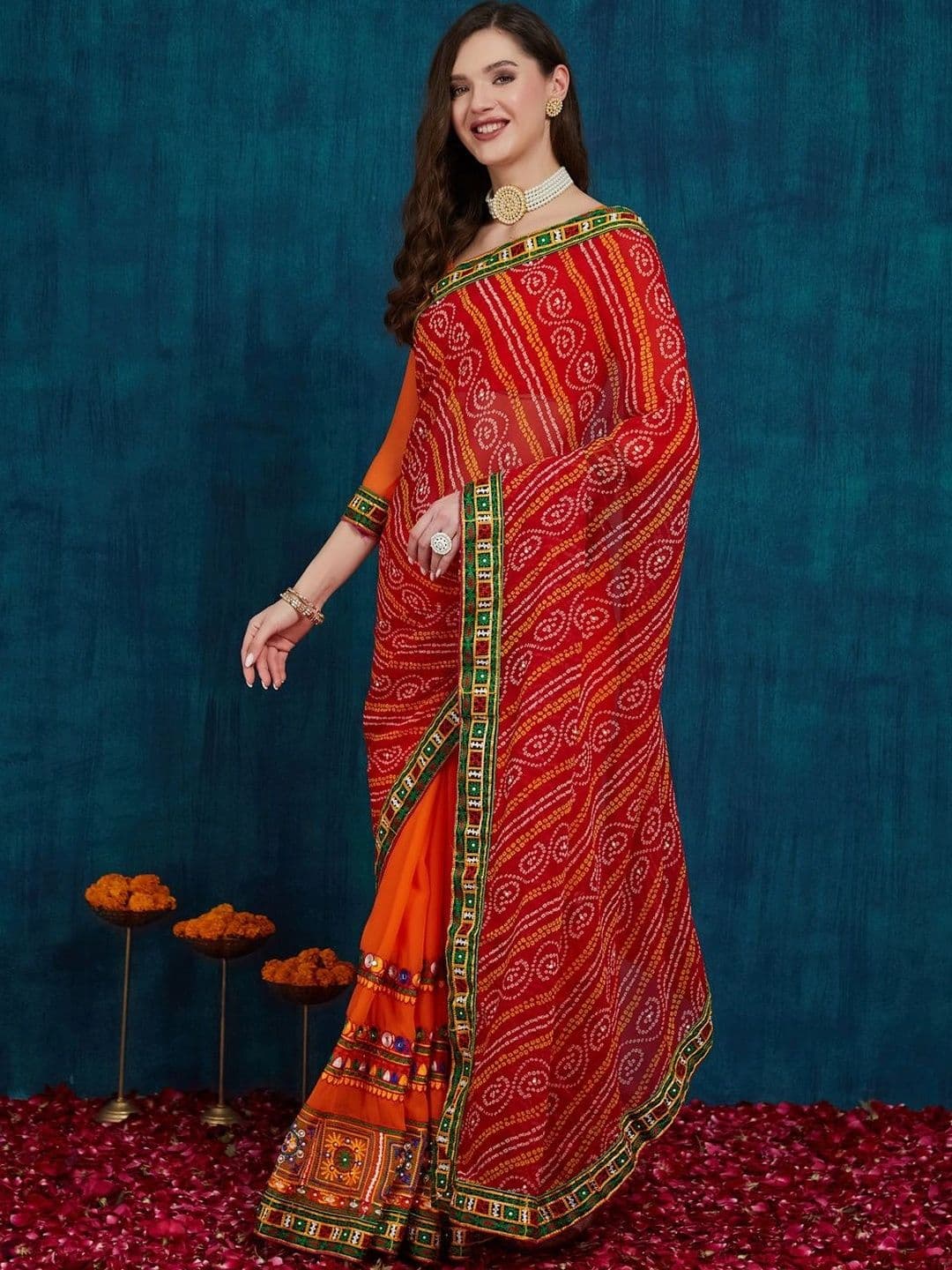 Sangria Bandhani Embroidered Pure Georgette Half and Half Bandhani Saree thumbnail 7