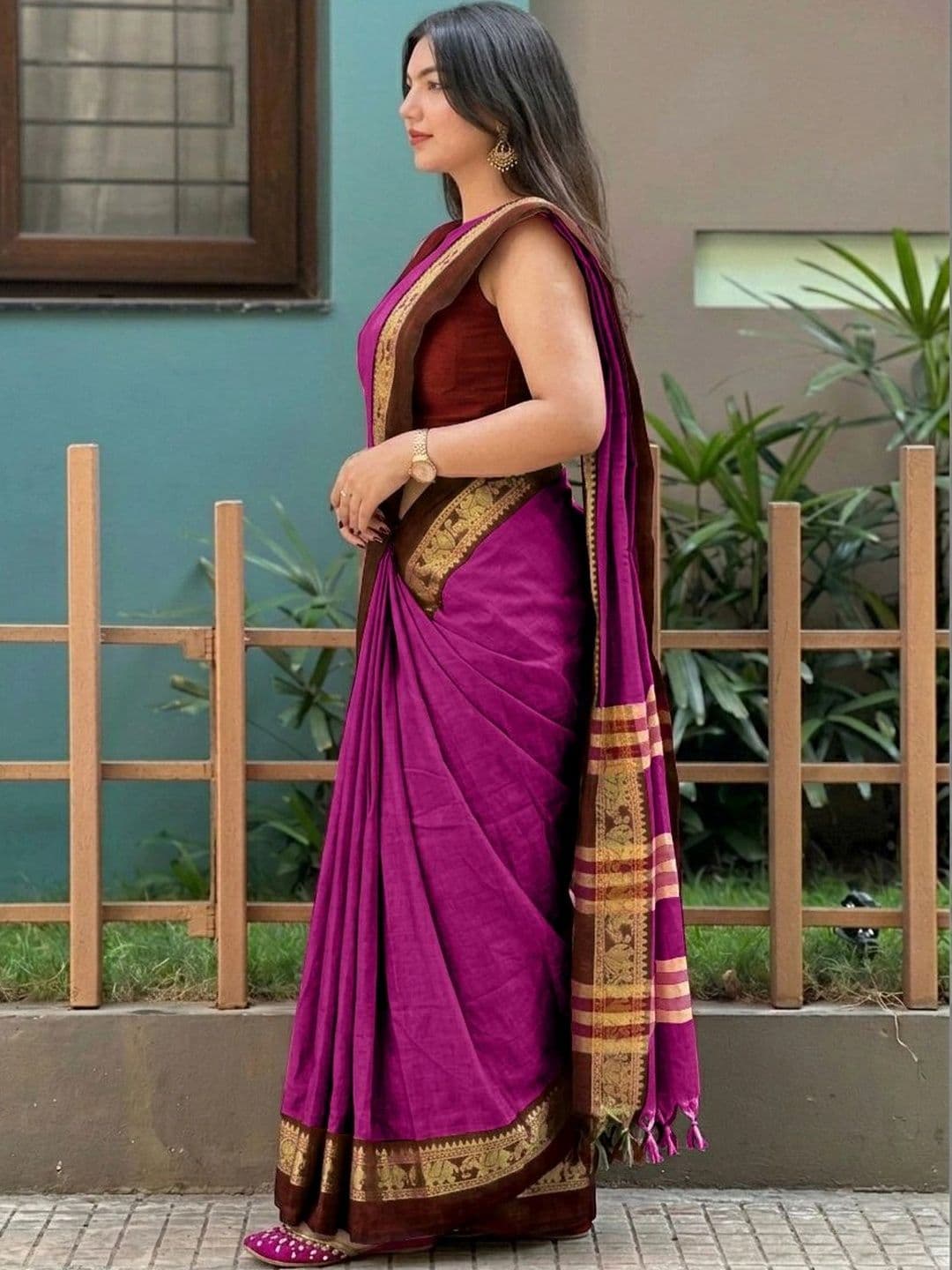 KALINI Woven Design Zari Silk Cotton Designer Gadwal Saree thumbnail 3