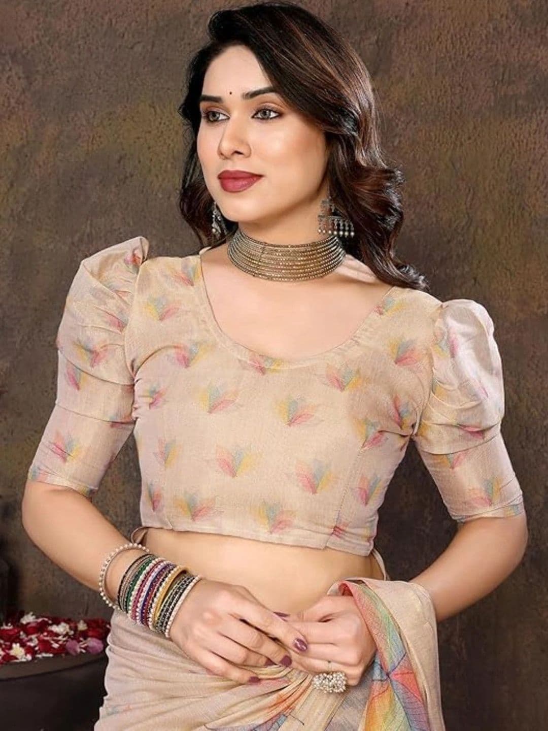 HOUSE OF PRANSHI Floral Linen Blend Jamdani Saree thumbnail 5