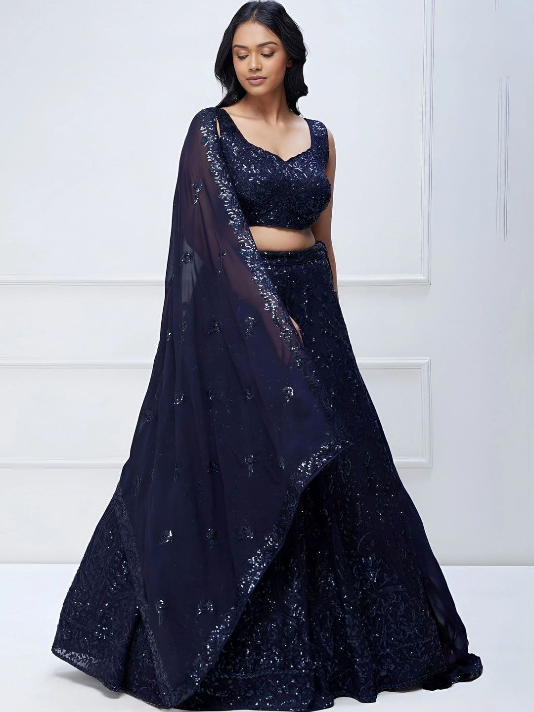 Zeel Clothing Embellished Sequinned Semi-Stitched Lehenga & Unstitched Blouse With Dupatta - view 1