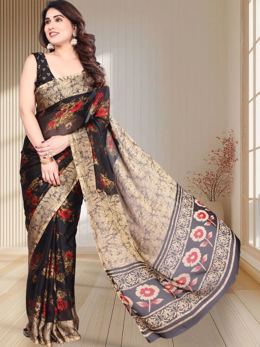 Owee Floral Pure Chiffon Designer Saree - view 1