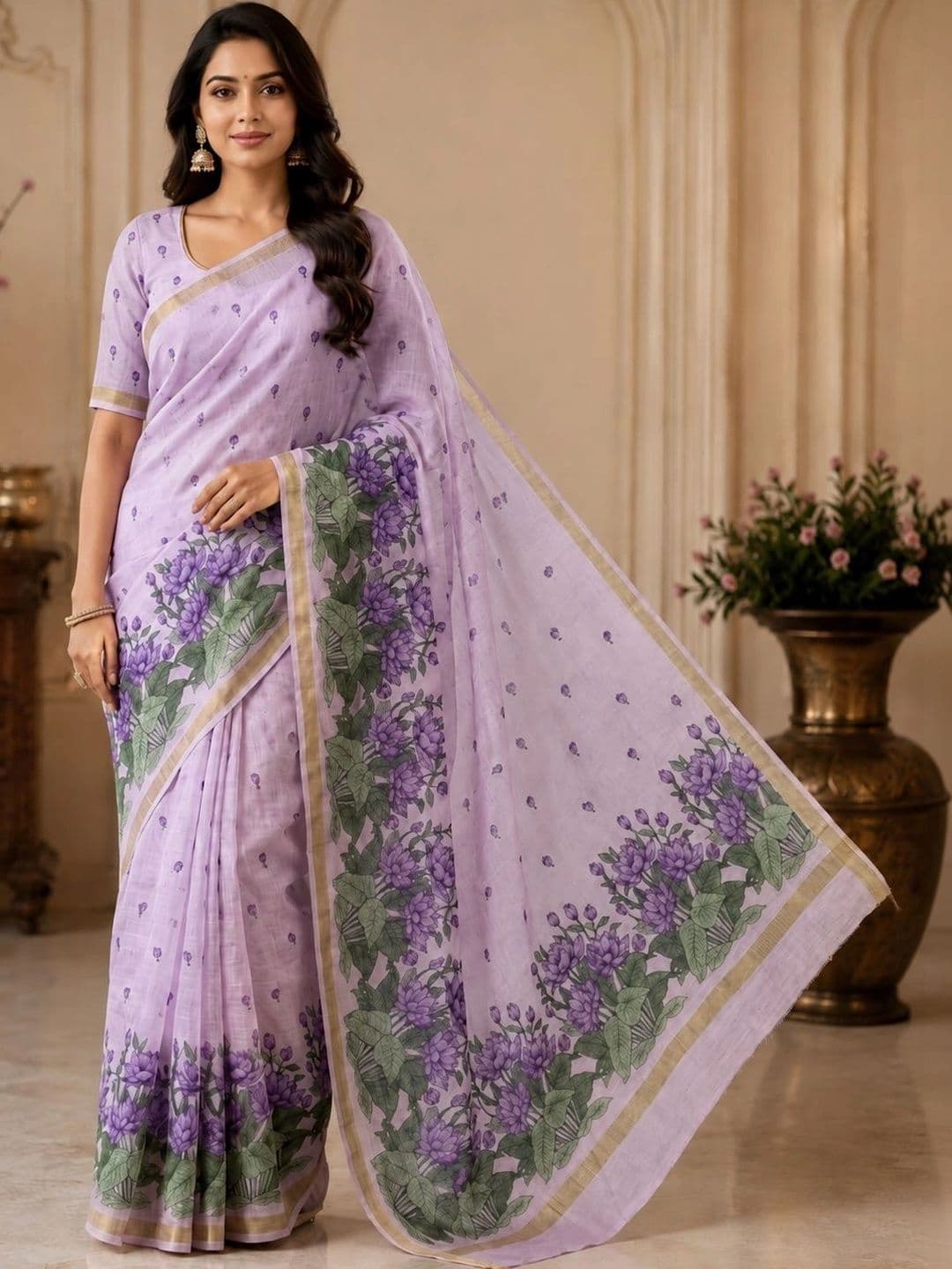 PMD Fashion Floral Pure Linen Handloom Saree - view 1