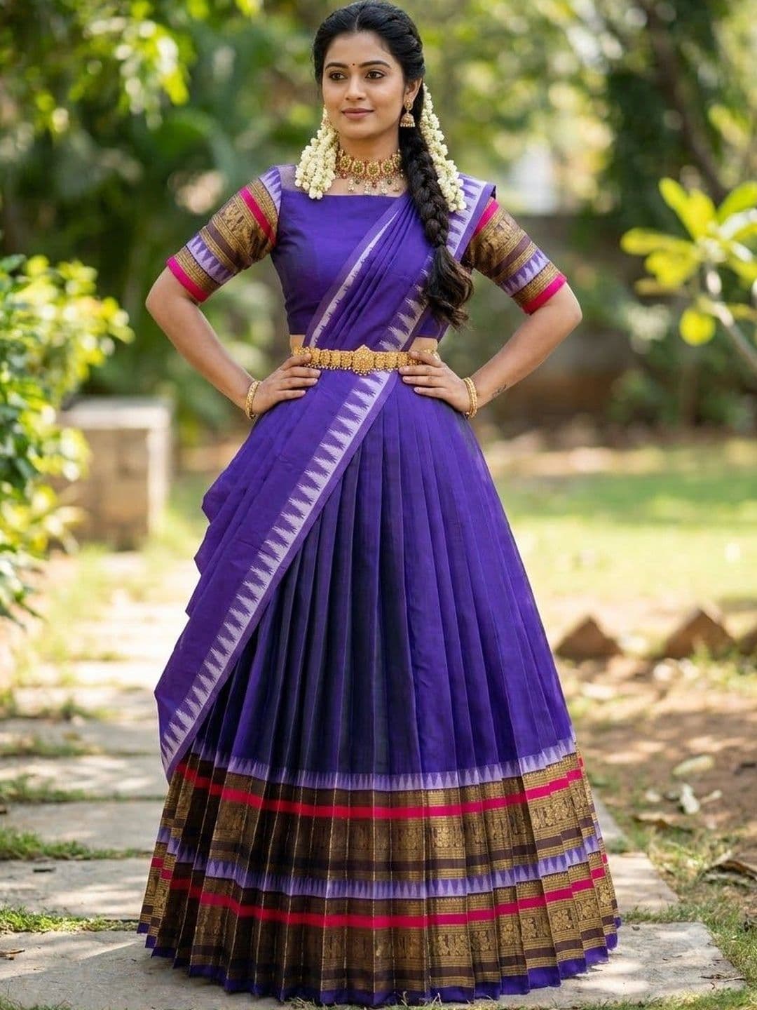 Pink Bindi Semi-Stitched Lehenga & Unstitched Blouse With Dupatta - view 1